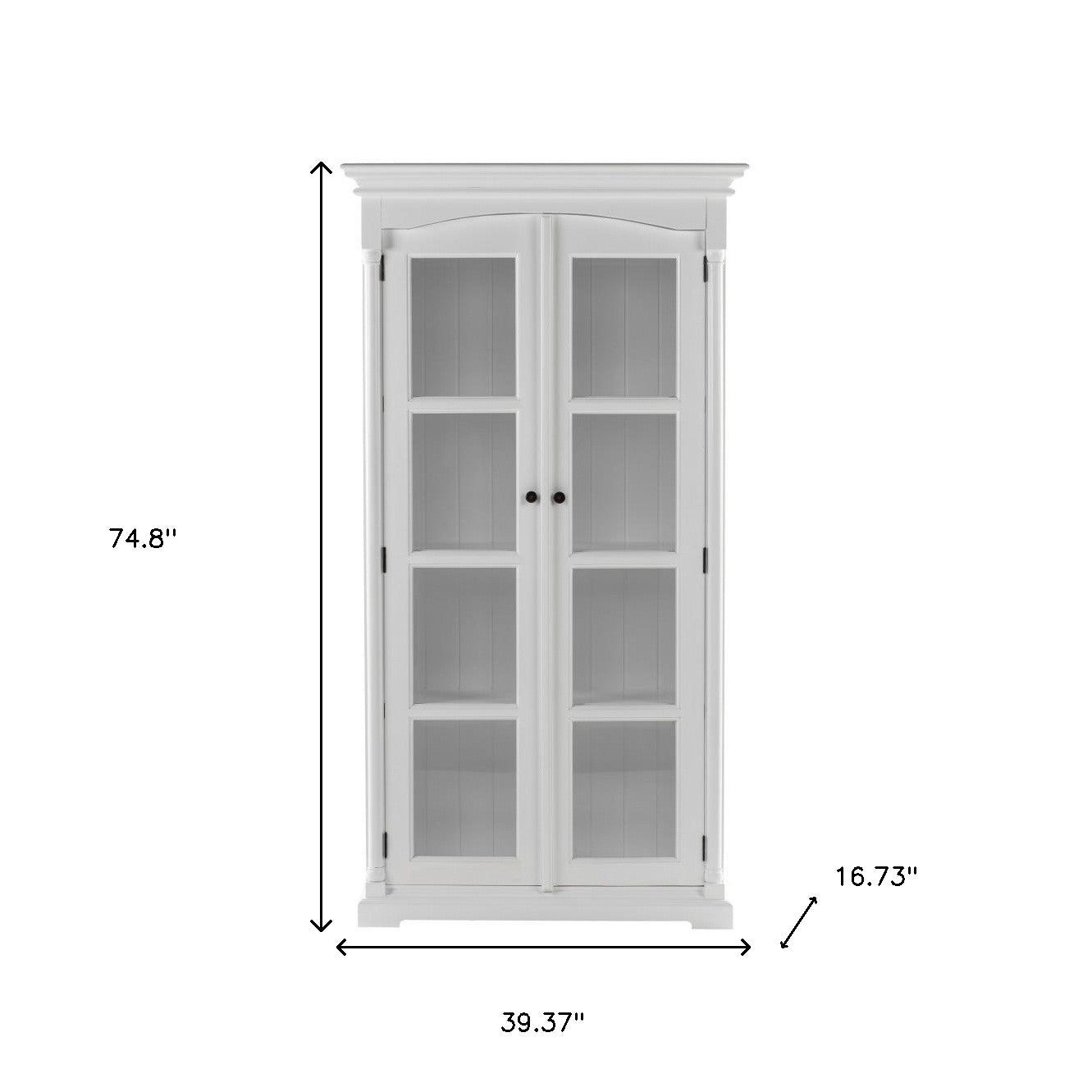 39" Off White Solid Wood Frame Curio Cabinet With Glass Doors