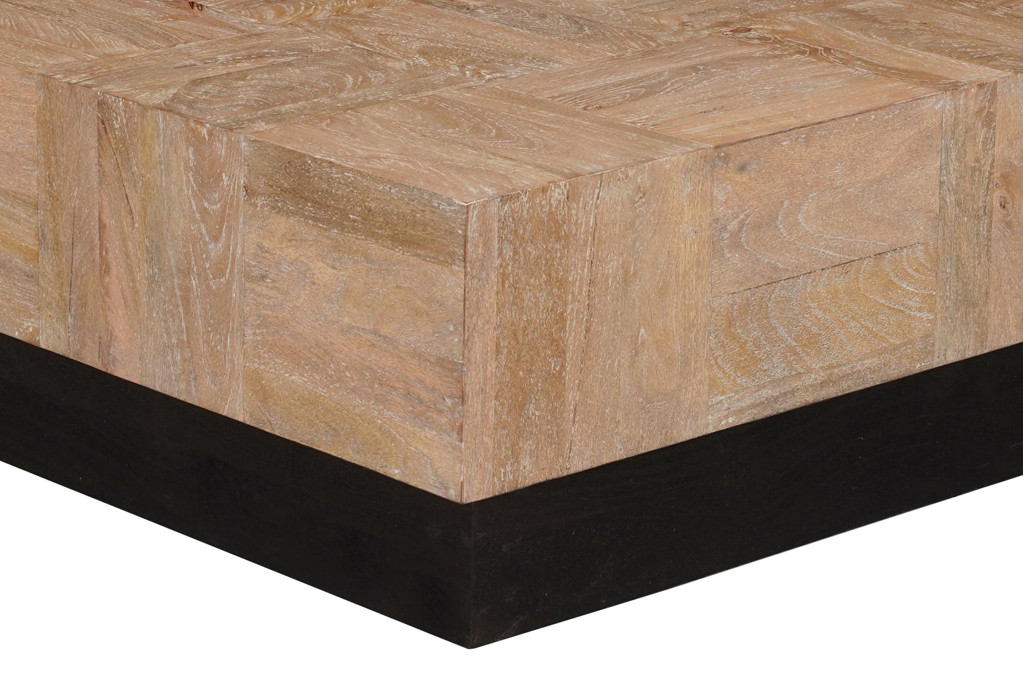 40" Brown and Black Solid Wood Square Block Coffee Table