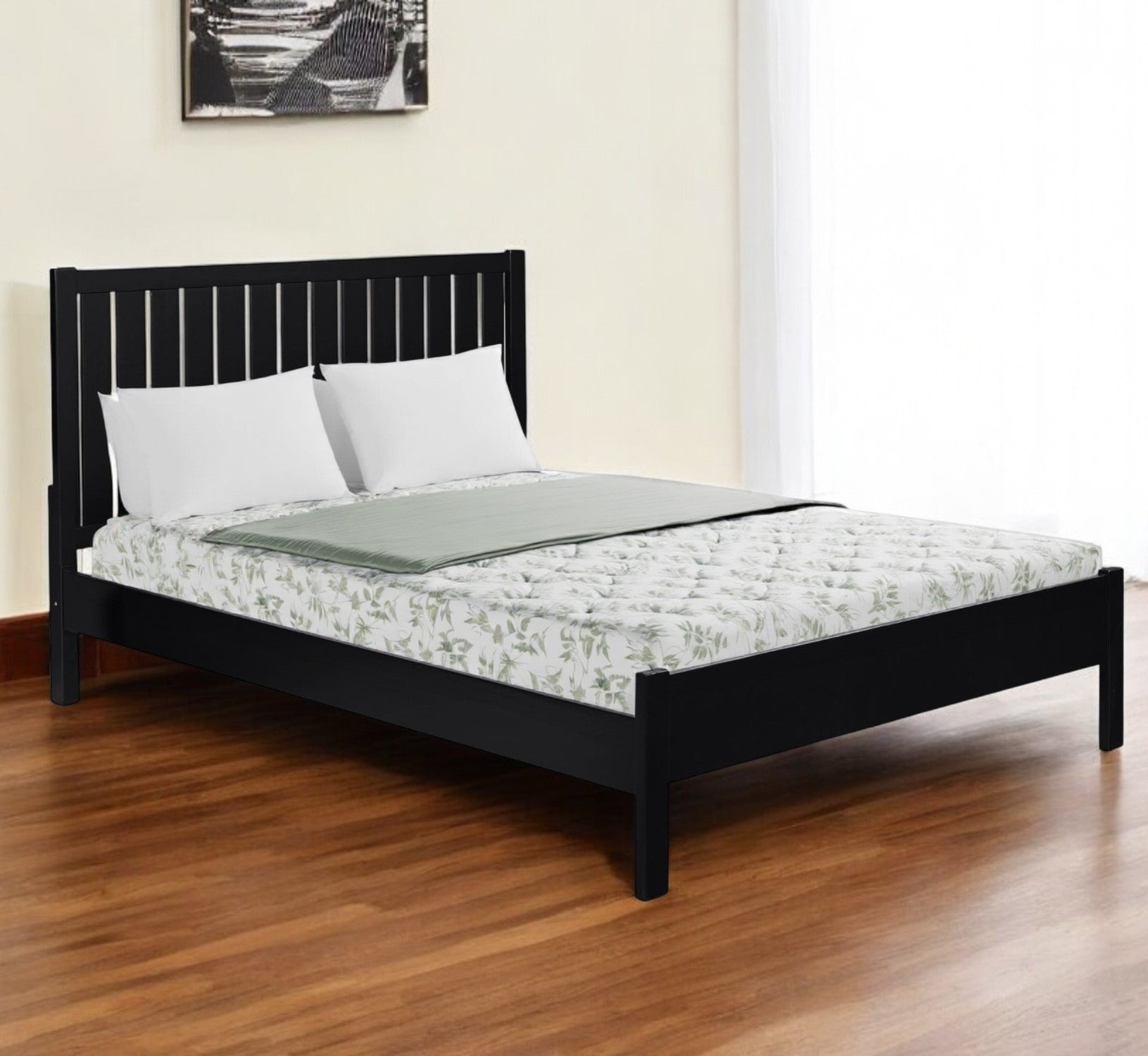 Black Solid Wood Queen Bed Frame