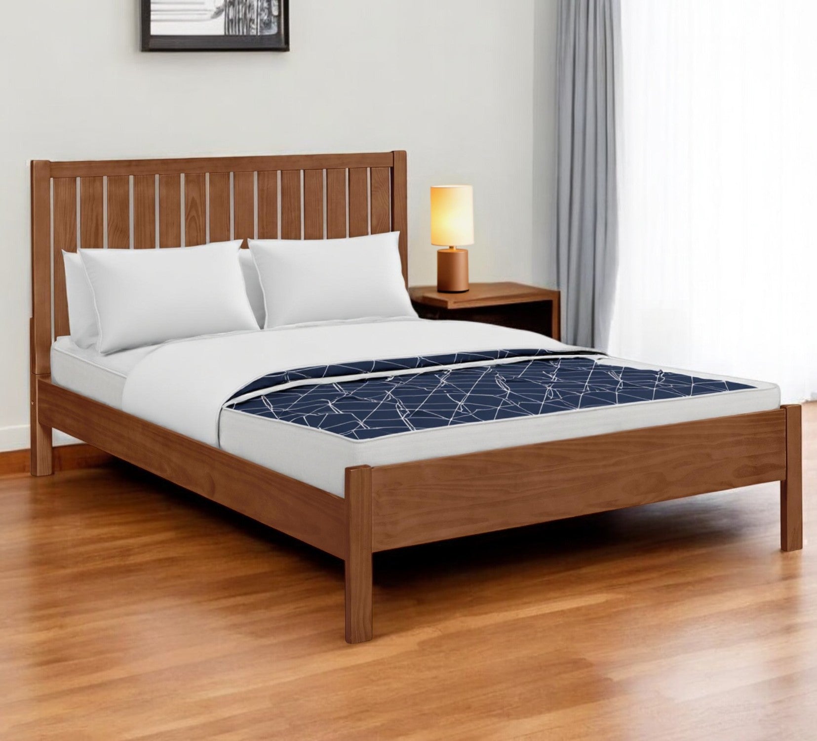 Brown Shiplap Texture Solid Wood King Bed Frame