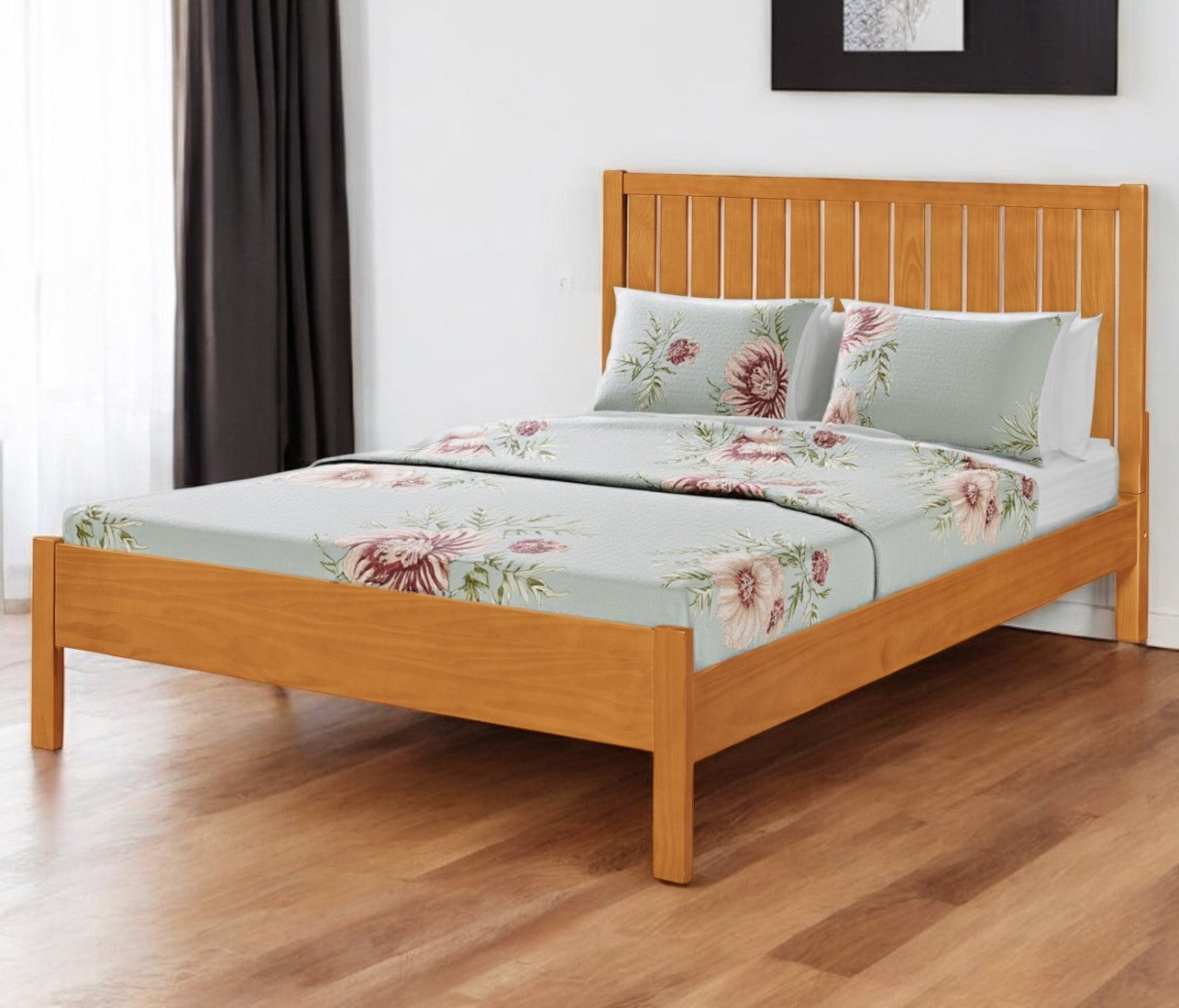 Brown Solid Wood Queen Bed Frame
