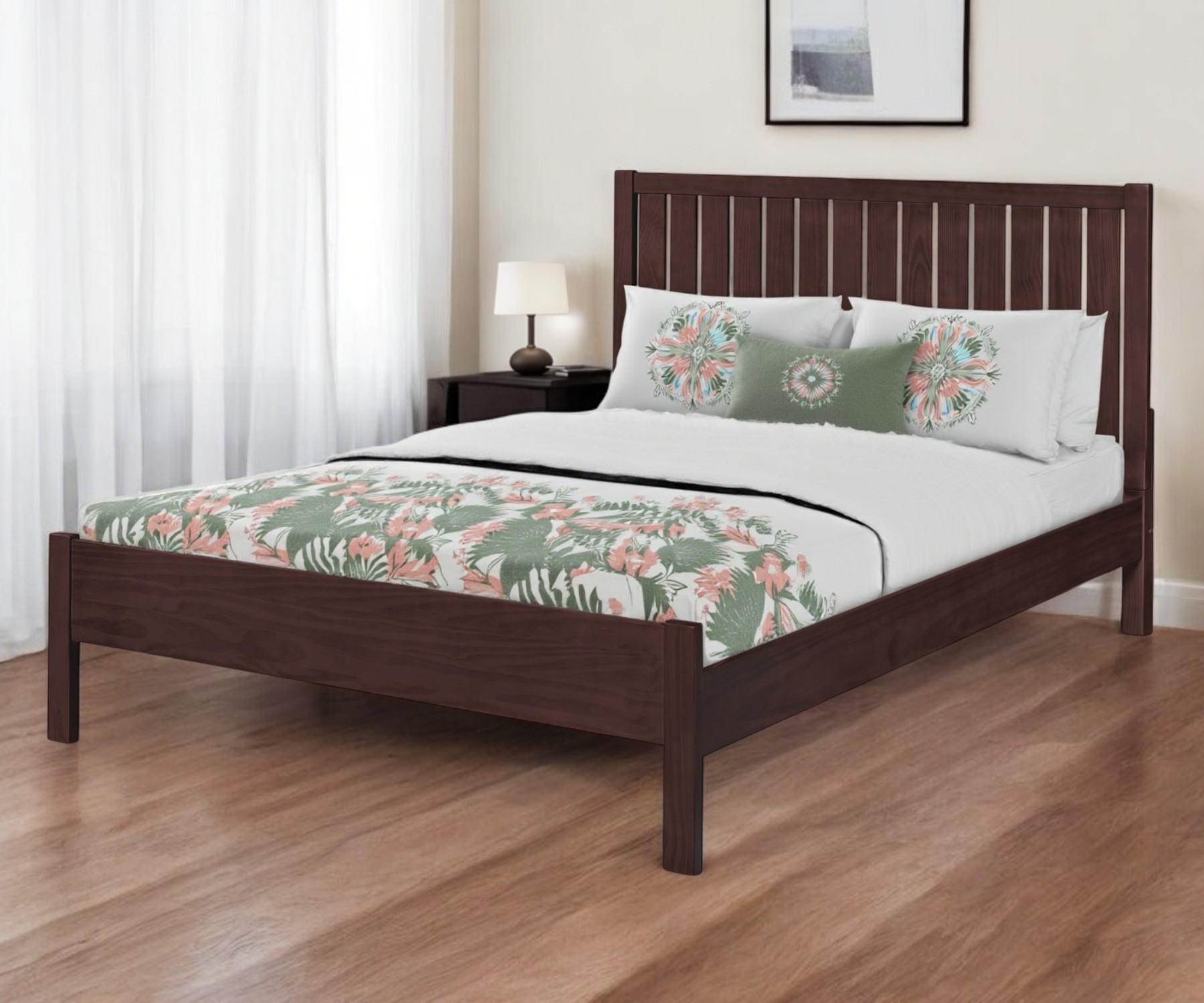 Brown Solid Wood King Bed Frame