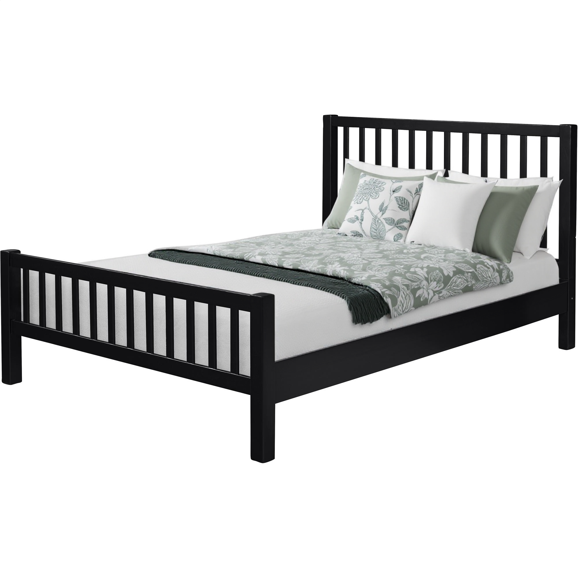 Black Slat Back Solid Wood King Bed Frame