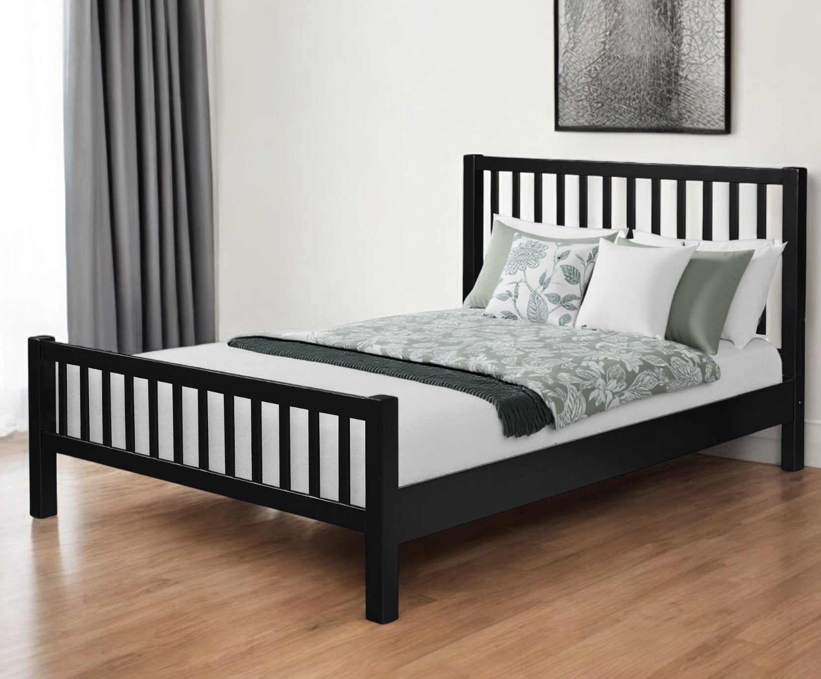 Black Slat Back Solid Wood King Bed Frame