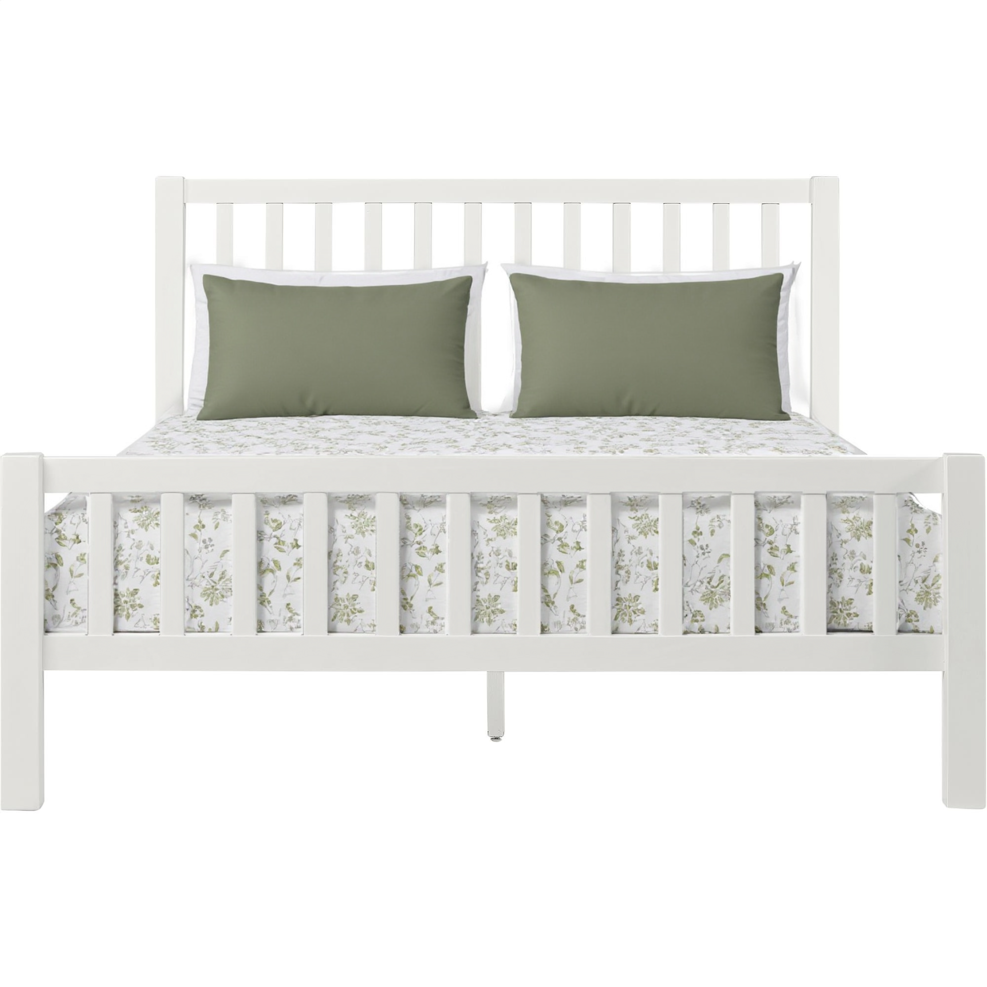 White Slat Back Solid Wood Queen Bed Frame