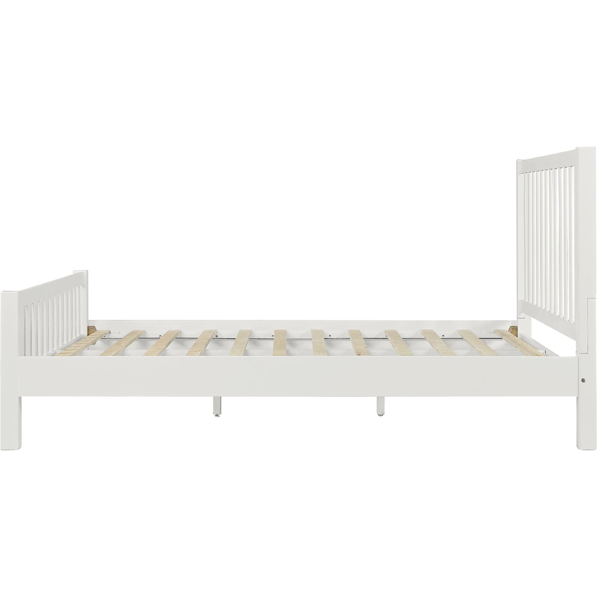 White Slat Back Solid Wood Queen Bed Frame