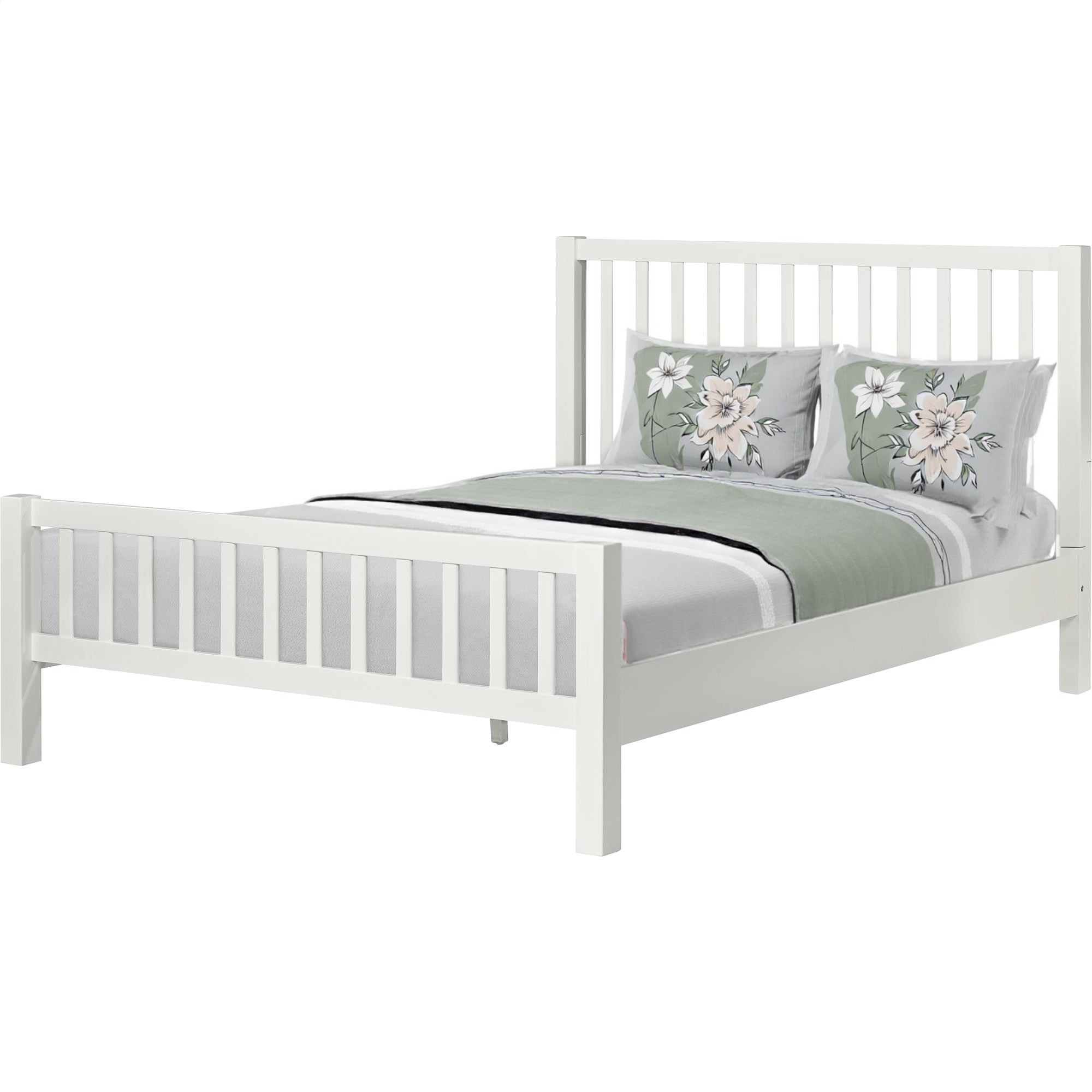 White Slat Back Solid Wood King Bed Frame