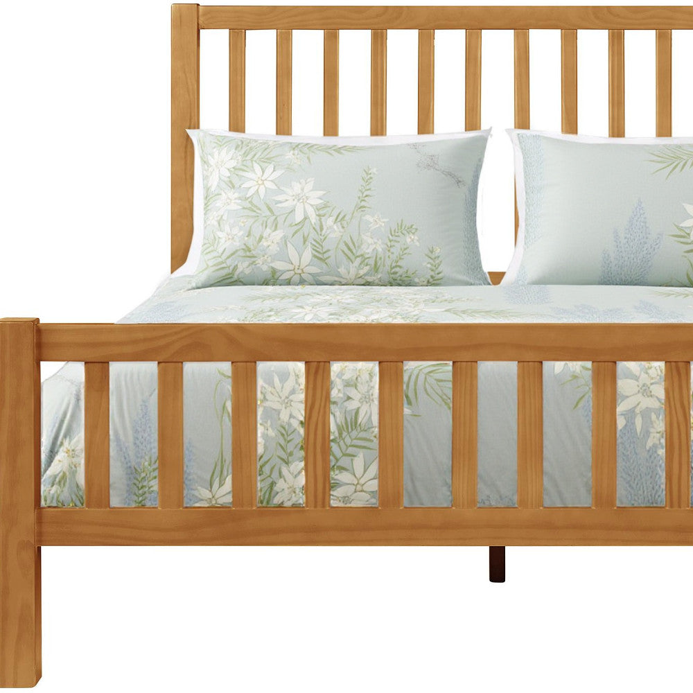 Natural Slat Back Solid Wood Queen Bed Frame