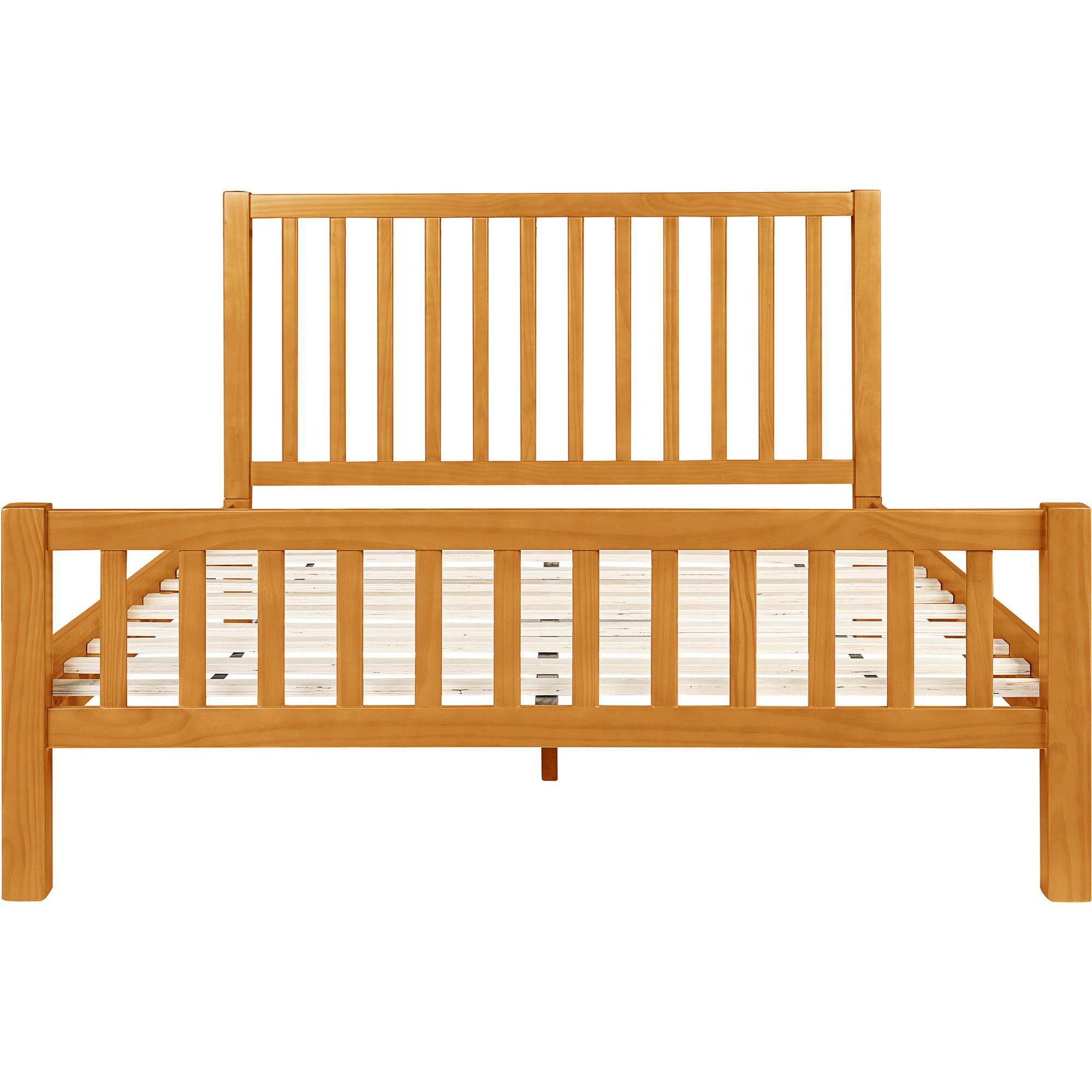 Natural Slat Back Solid Wood Queen Bed Frame