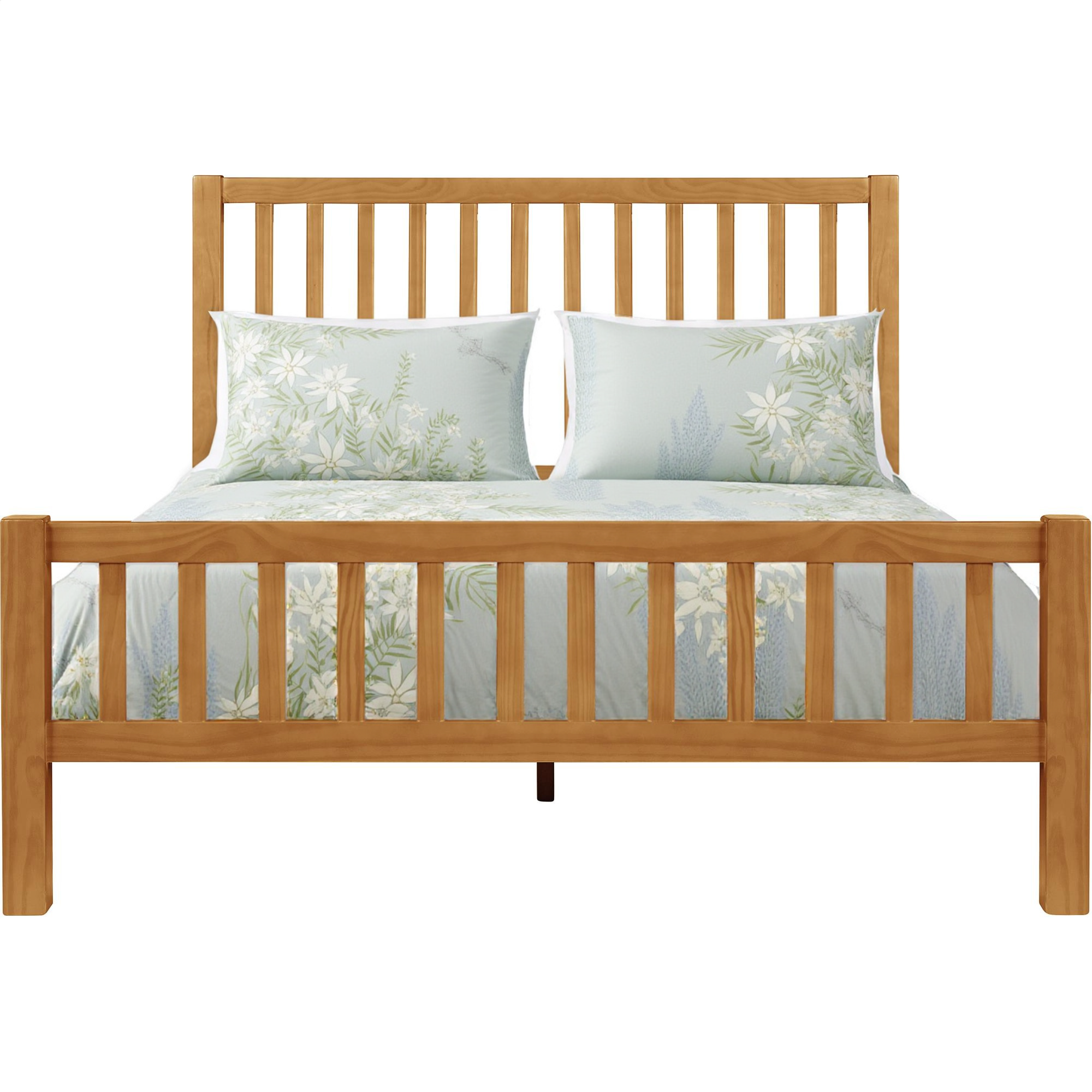 Natural Slat Back Solid Wood King Bed Frame