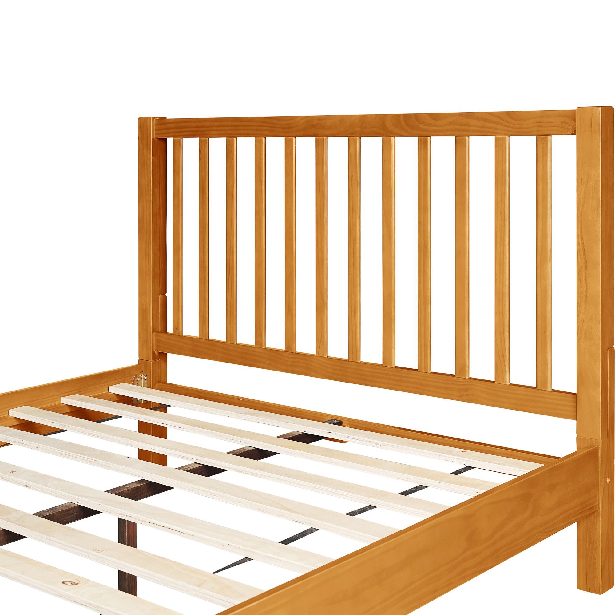 Natural Slat Back Solid Wood King Bed Frame