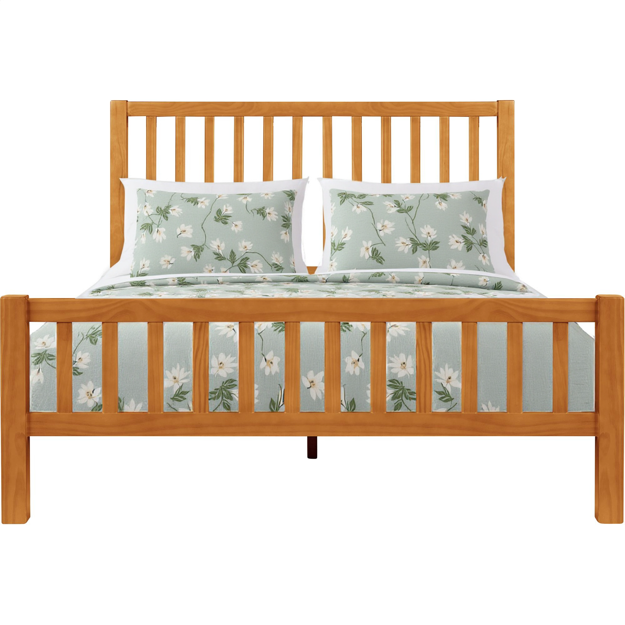 Brown Slat Back Solid Wood King Bed Frame