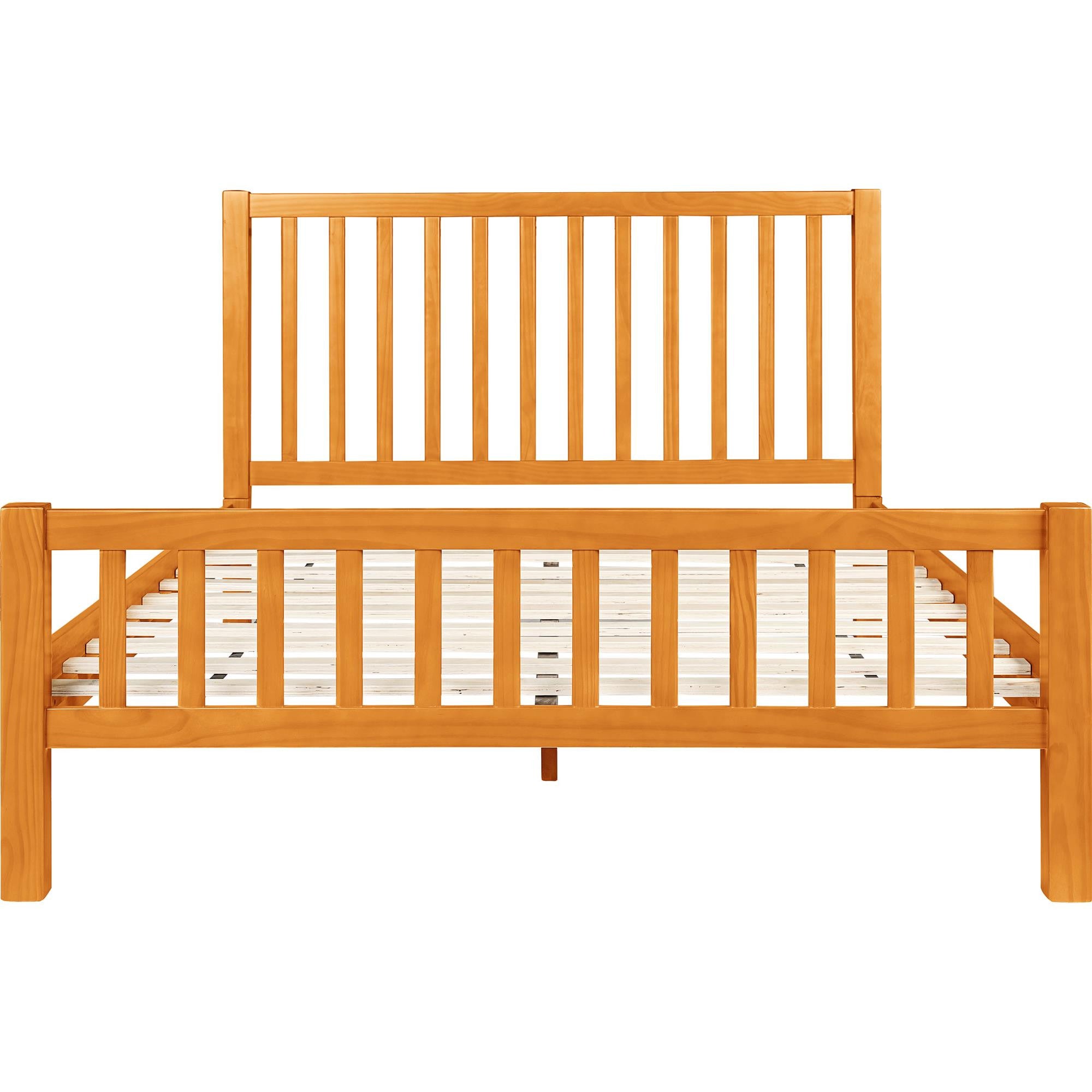 Brown Slat Back Solid Wood King Bed Frame
