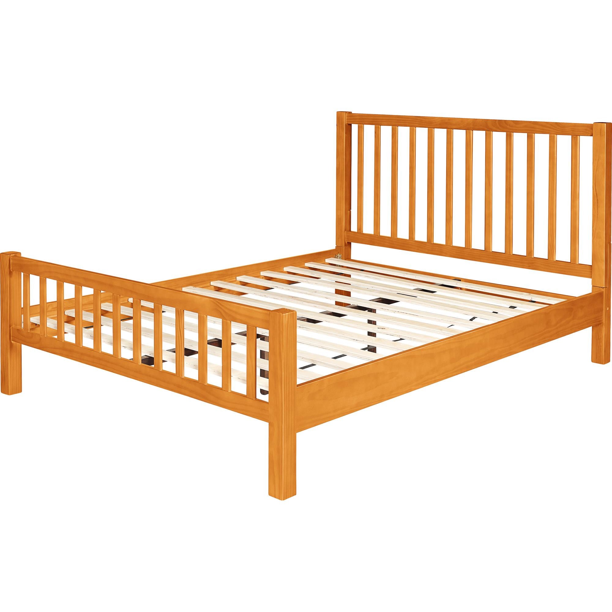 Brown Slat Back Solid Wood King Bed Frame