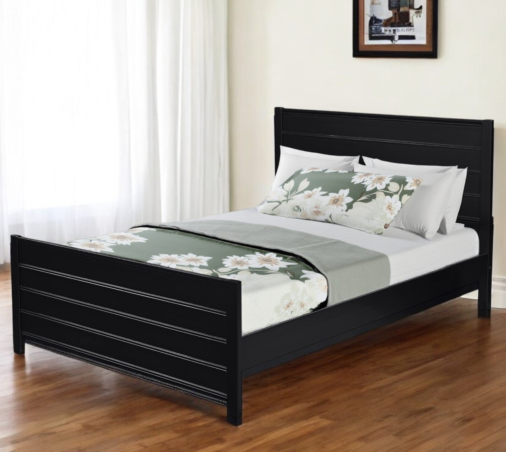 Black Solid Wood Queen Bed Frame