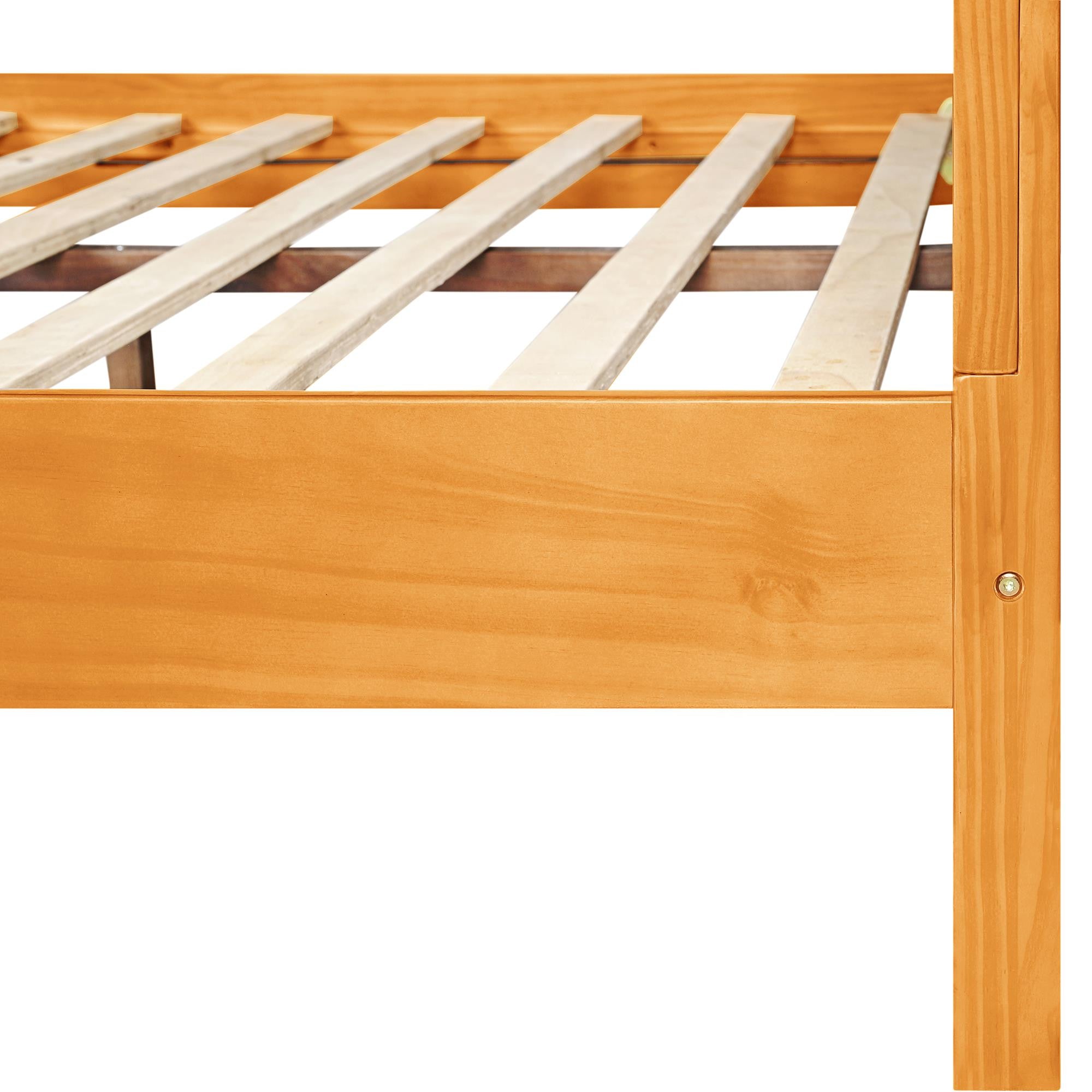 Brown Ribbed Texture Solid Wood Queen Bed Frame