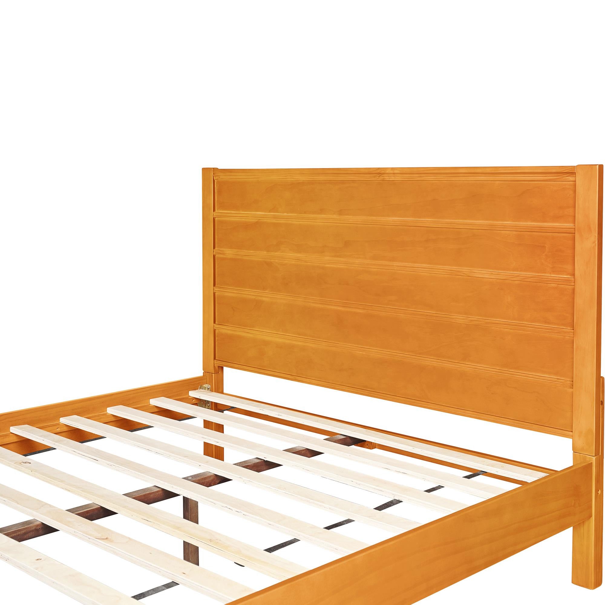 Brown Ribbed Texture Solid Wood King Bed Frame