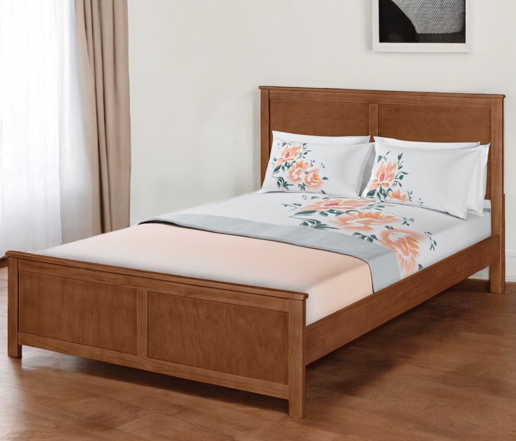 Brown Solid Wood King Bed Frame