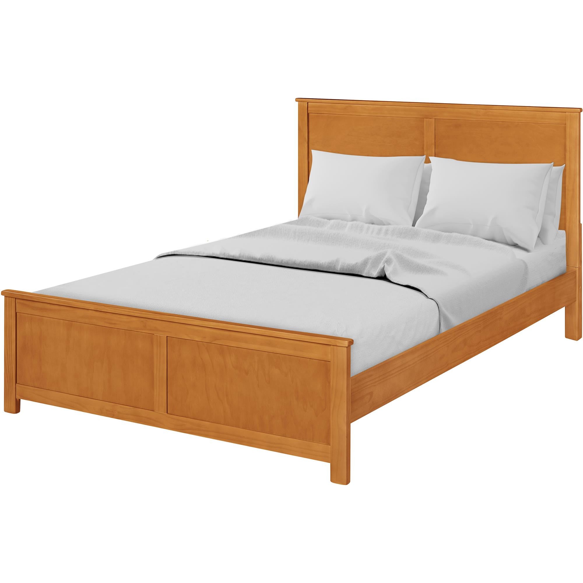 Brown Inlaid Panels Solid Wood Queen Bed Frame