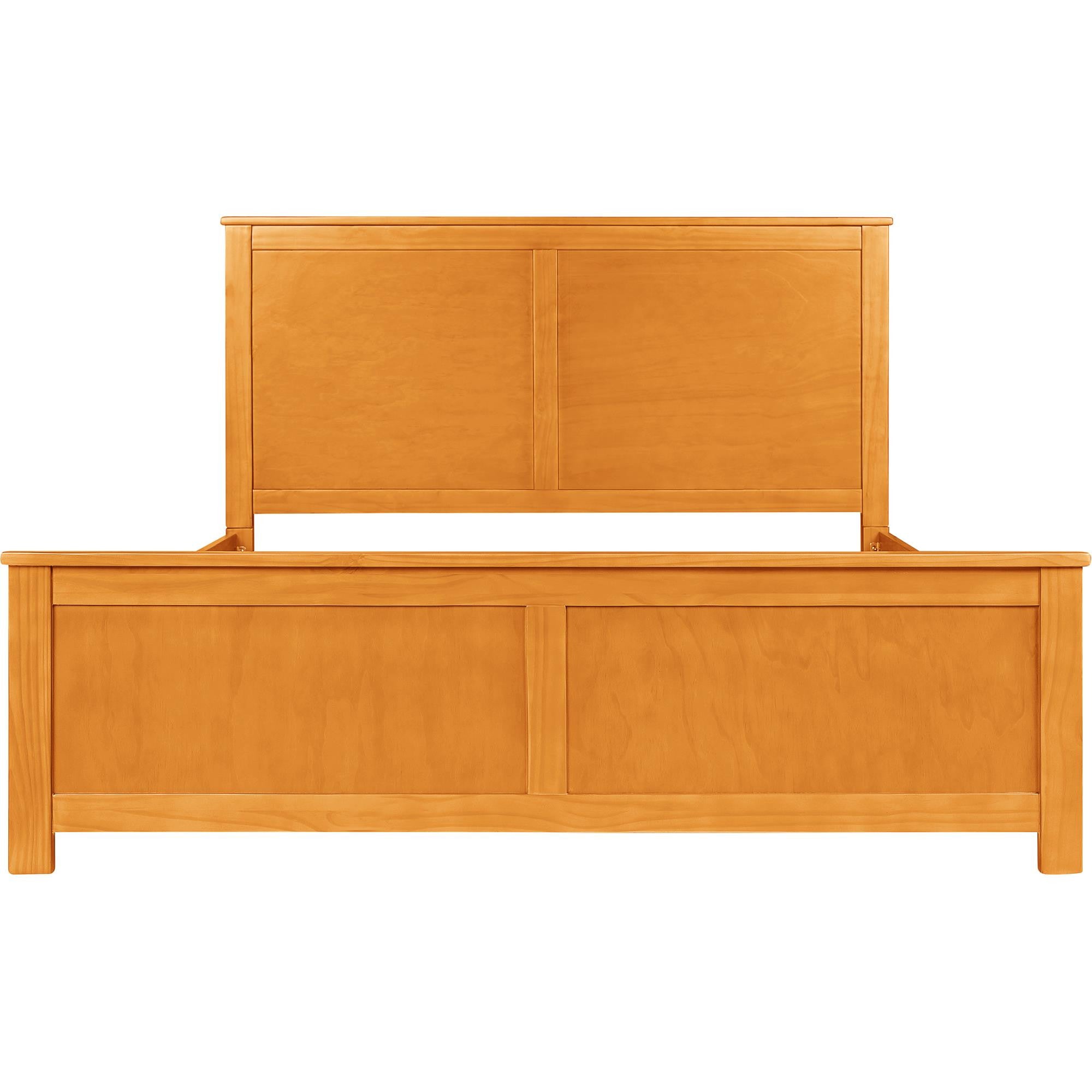 Brown Inlaid Panels Solid Wood Queen Bed Frame