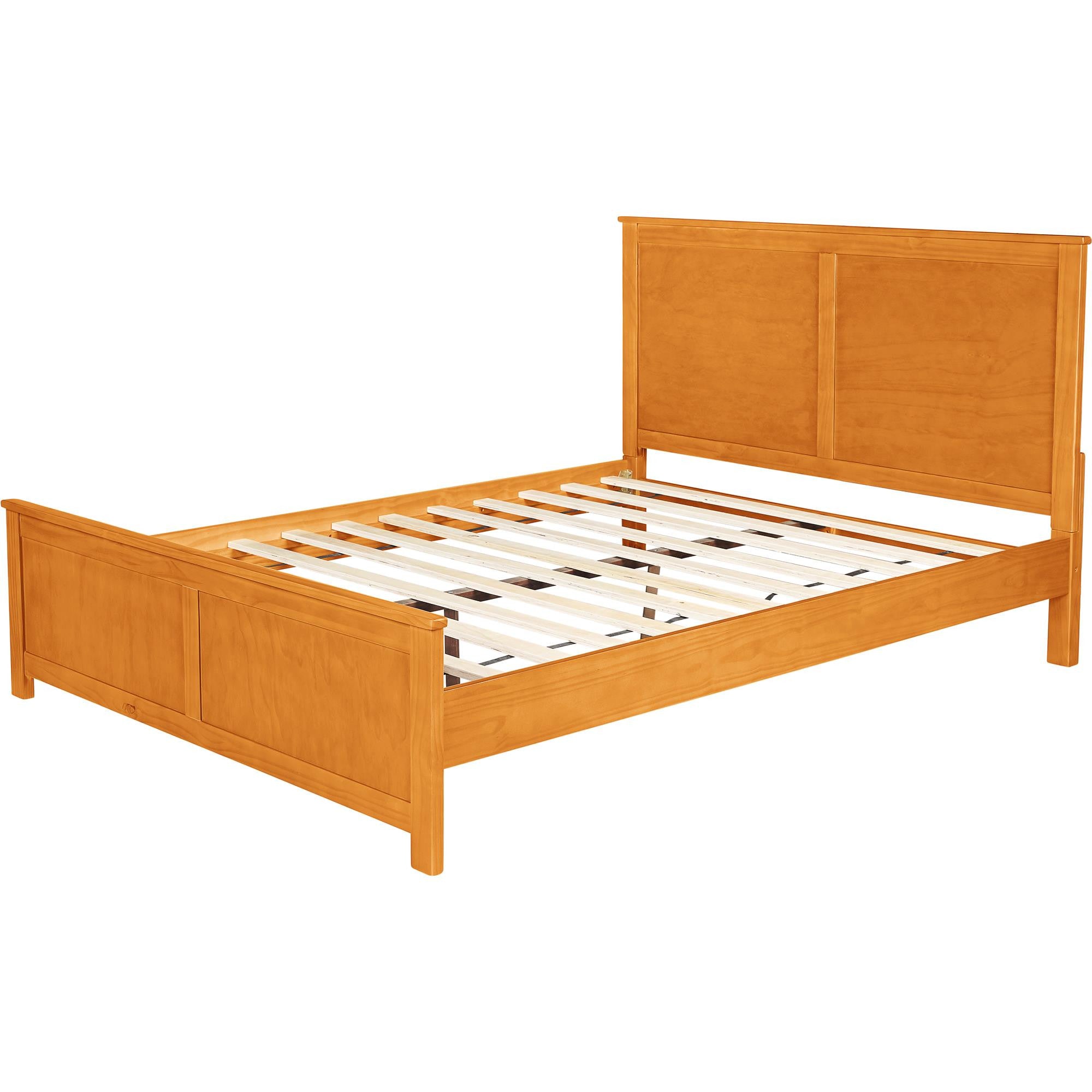 Brown Inlaid Panels Solid Wood Queen Bed Frame