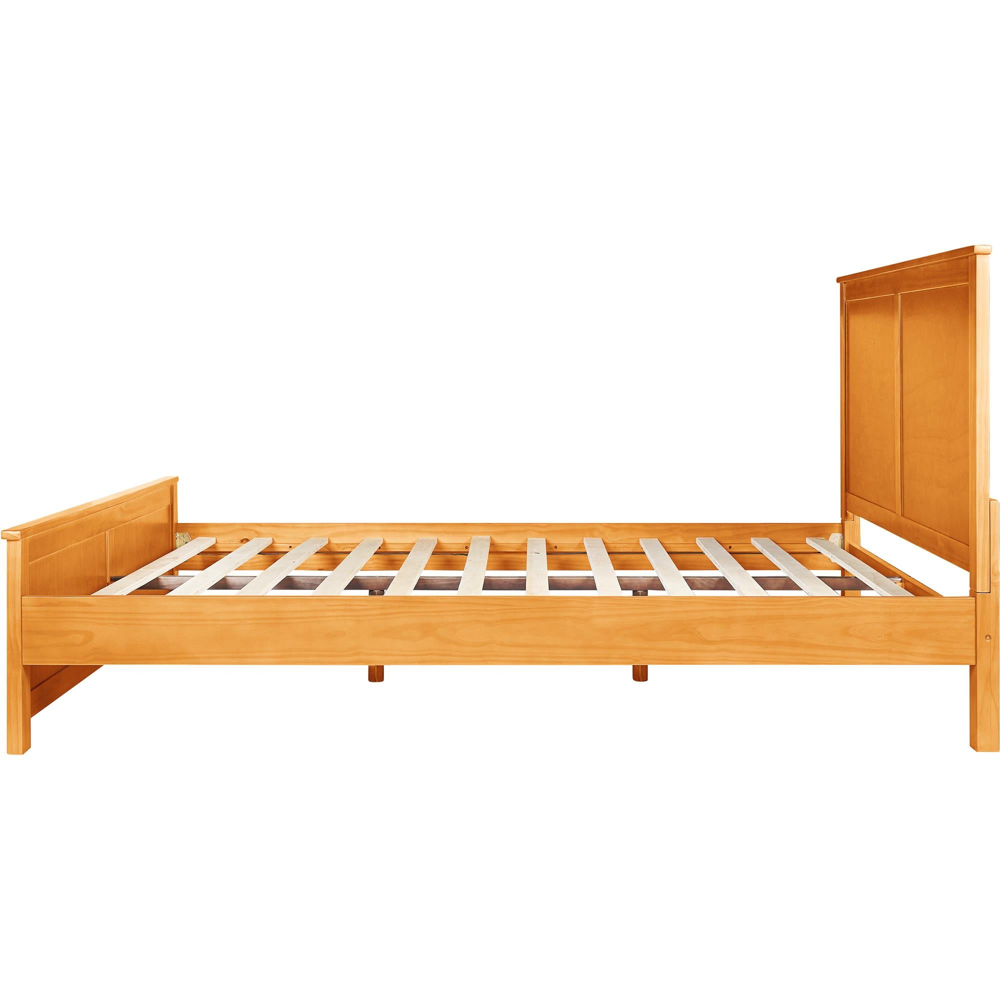 Brown Inlaid Panels Solid Wood Queen Bed Frame