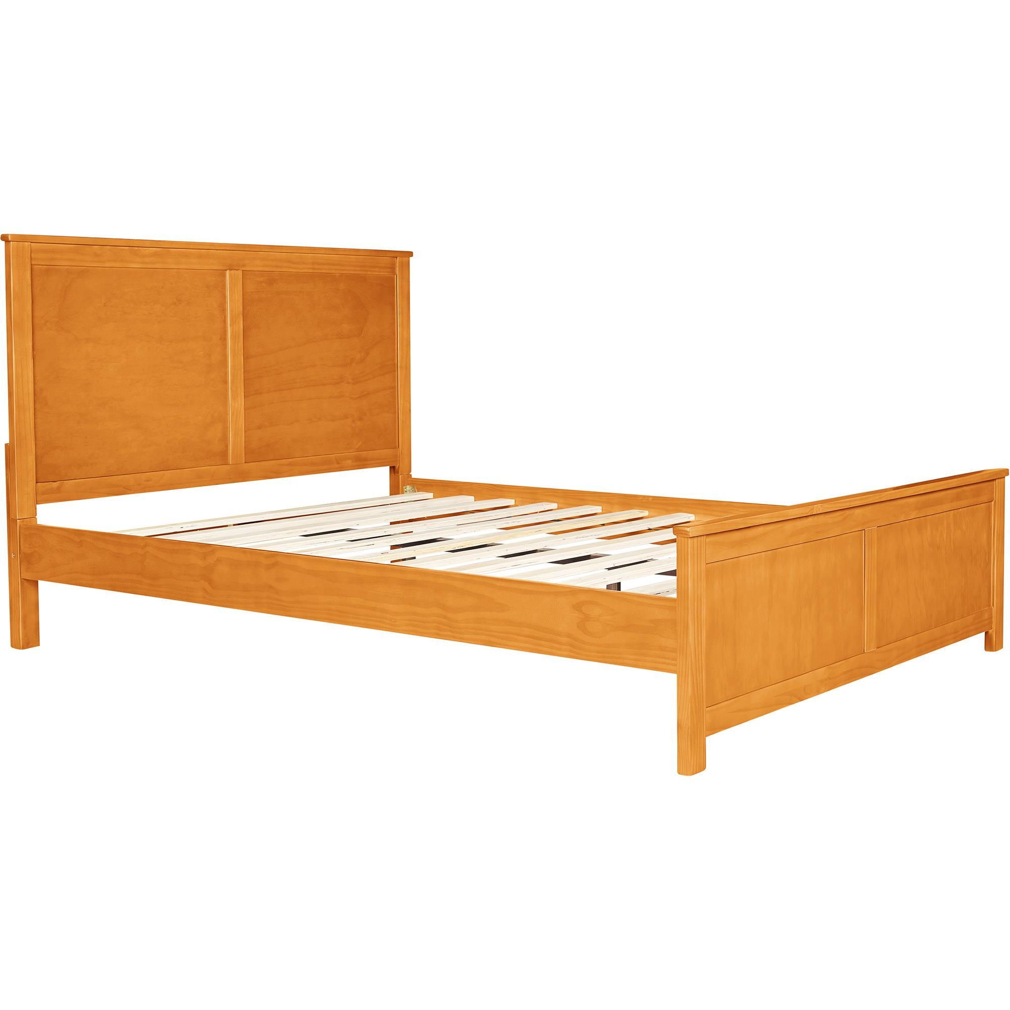 Brown Inlaid Panels Solid Wood Queen Bed Frame