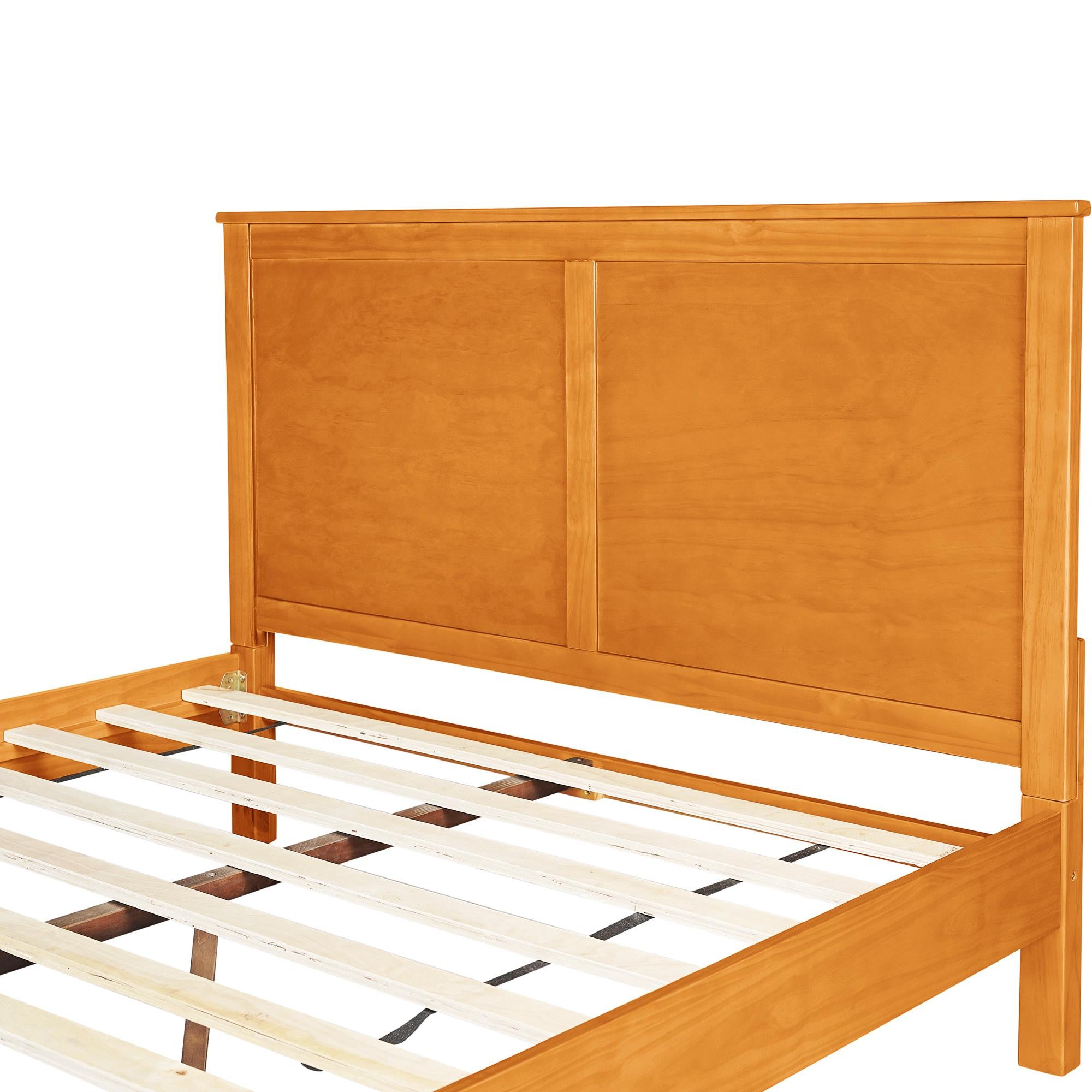 Brown Inlaid Panels Solid Wood Queen Bed Frame