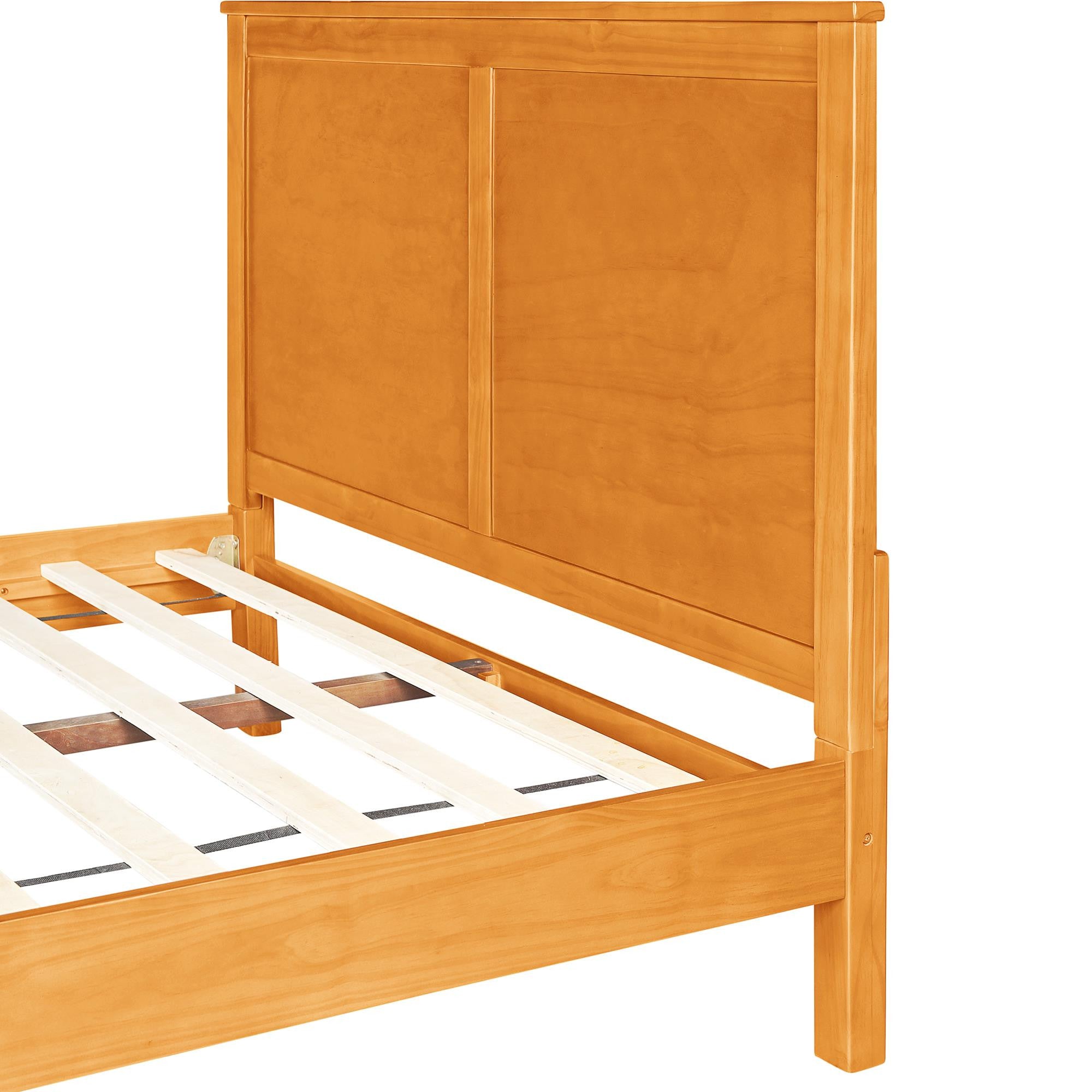 Brown Inlaid Panels Solid Wood King Bed Frame