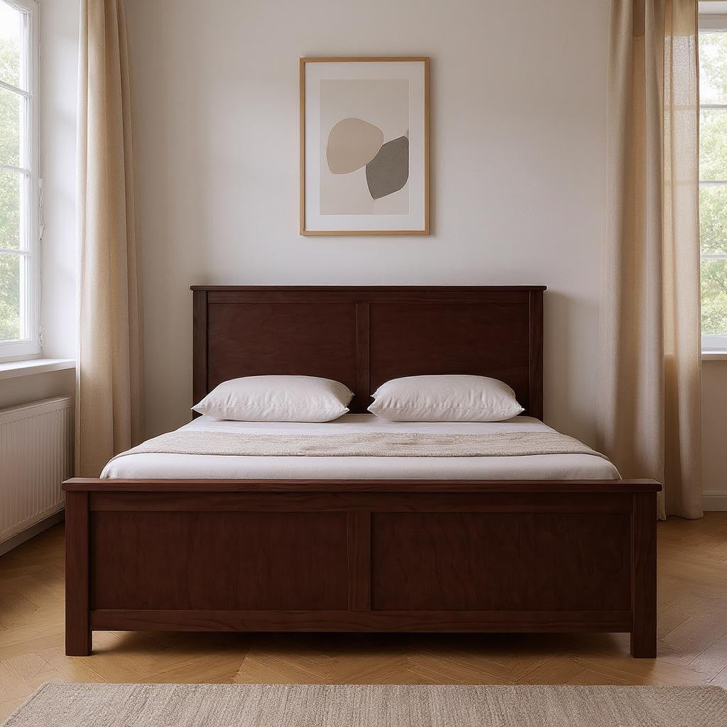 Espresso Inlaid Panels Solid Wood King Bed Frame