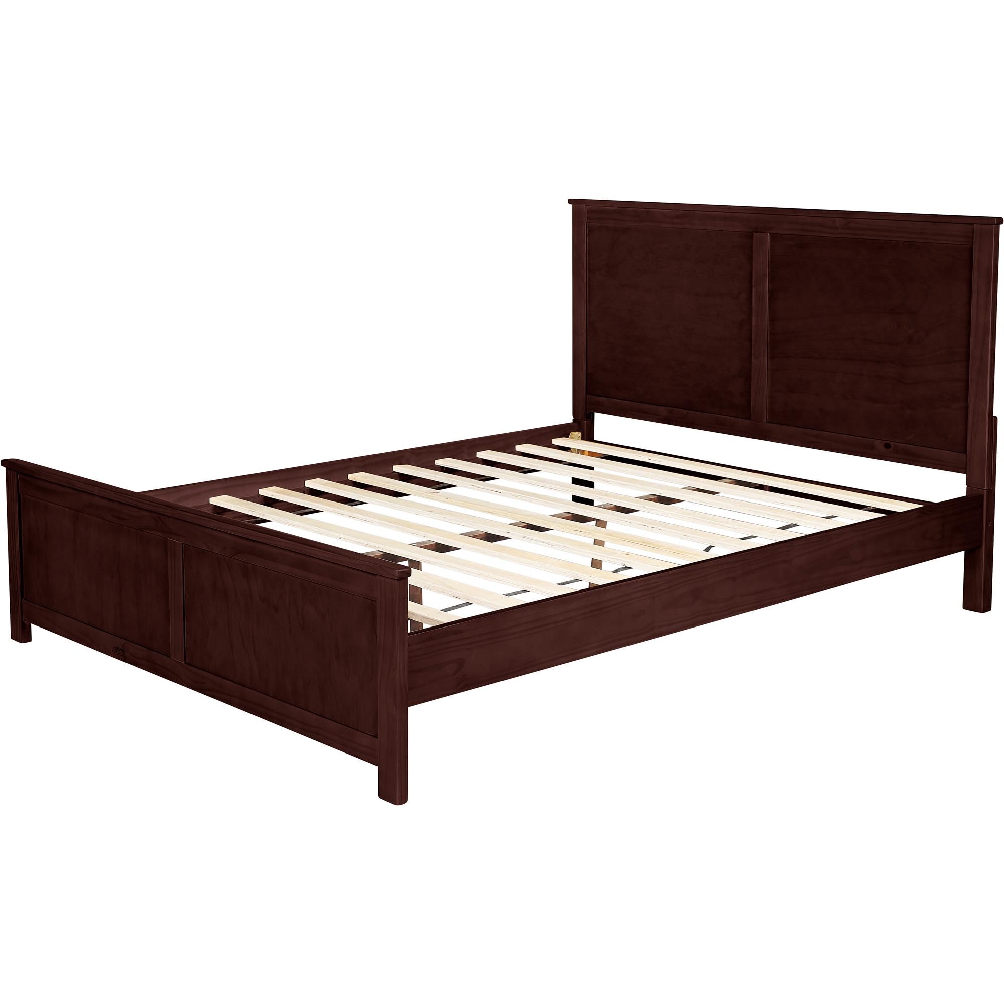 Espresso Inlaid Panels Solid Wood King Bed Frame