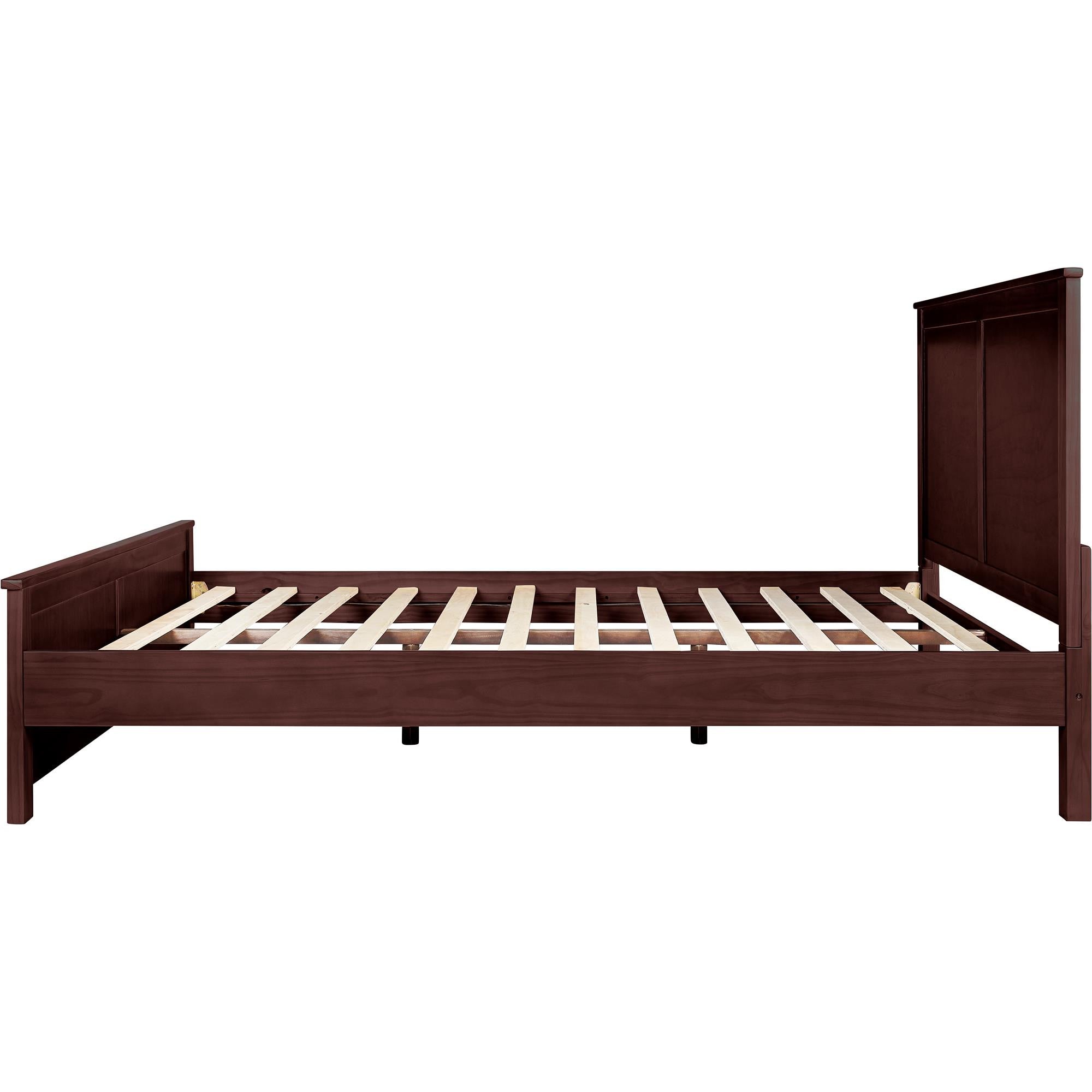 Espresso Inlaid Panels Solid Wood King Bed Frame