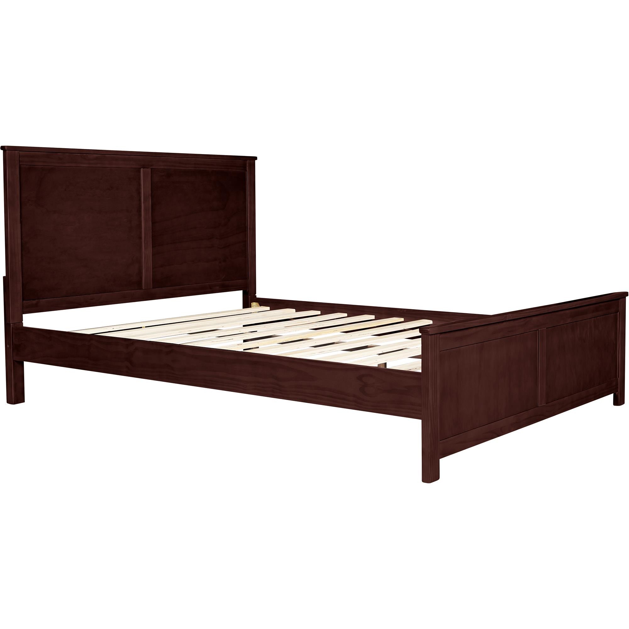 Espresso Inlaid Panels Solid Wood King Bed Frame