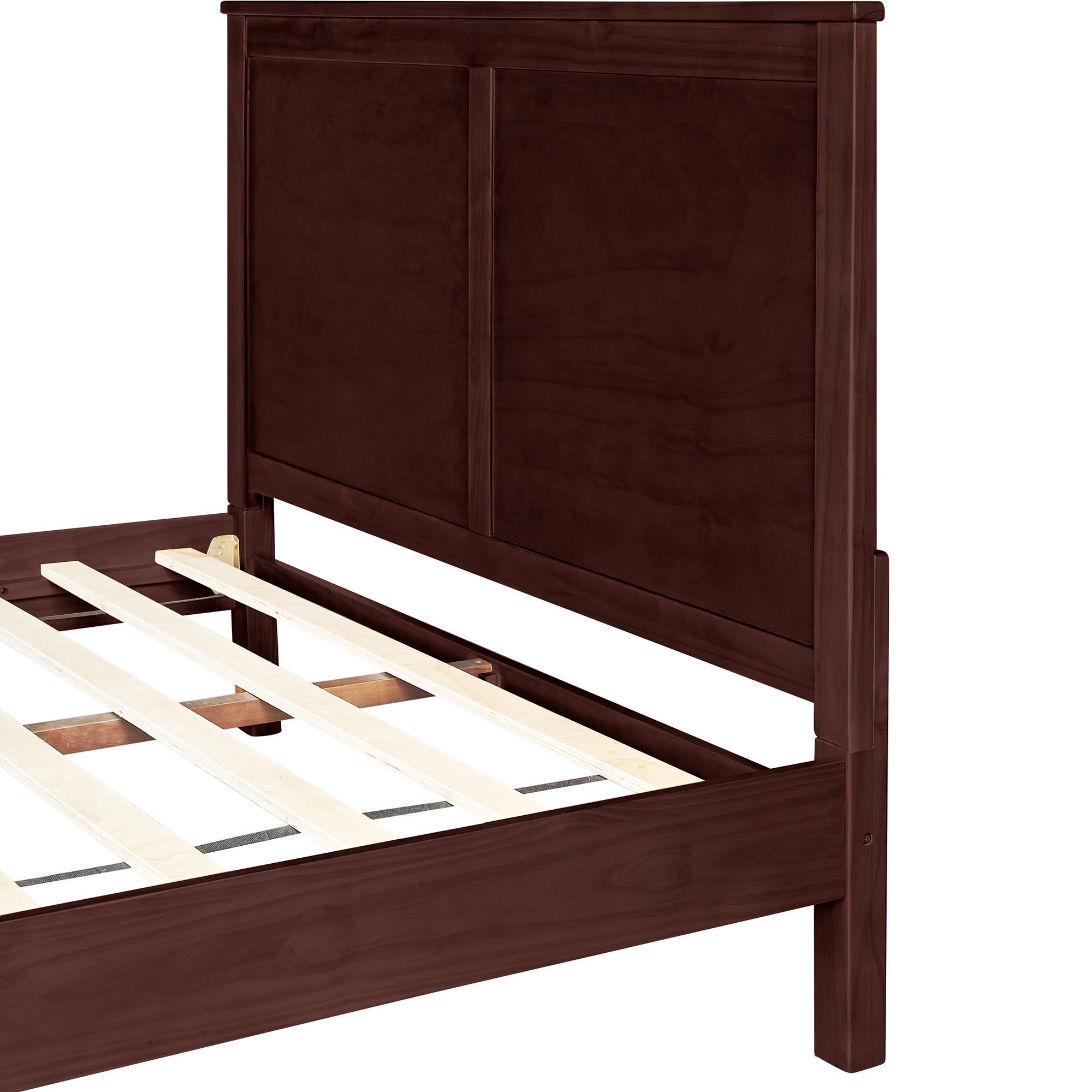 Espresso Inlaid Panels Solid Wood King Bed Frame