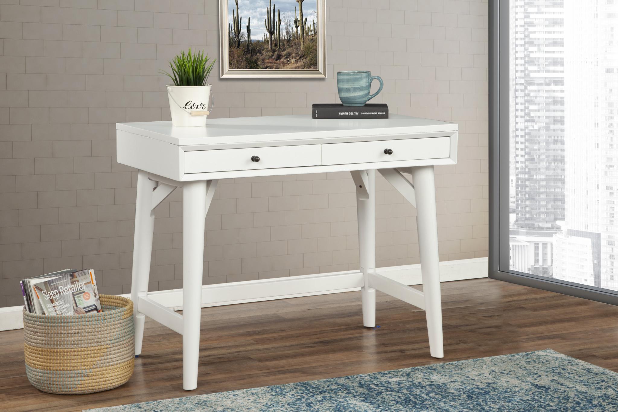 36" White Solid Manufactured Wood Writing Desk with Two Drawers