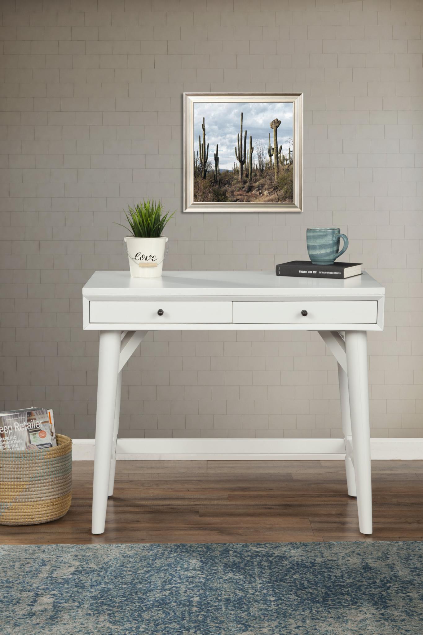 36" White Solid Manufactured Wood Writing Desk with Two Drawers
