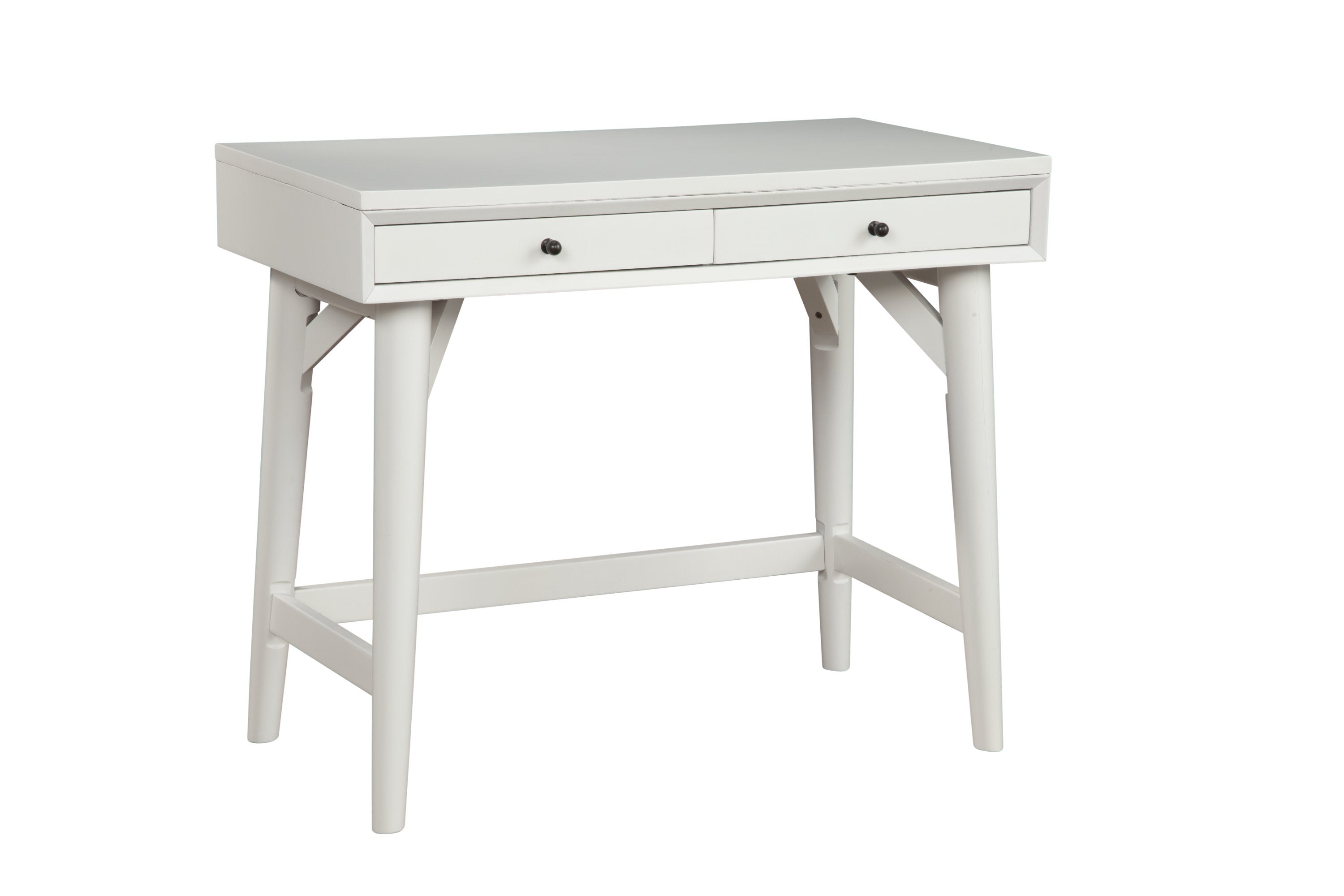 36" White Solid Manufactured Wood Writing Desk with Two Drawers
