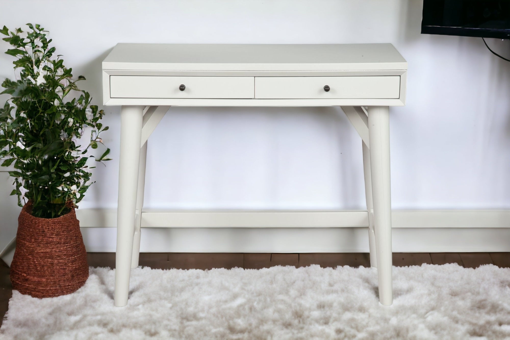 36" White Solid Manufactured Wood Writing Desk with Two Drawers