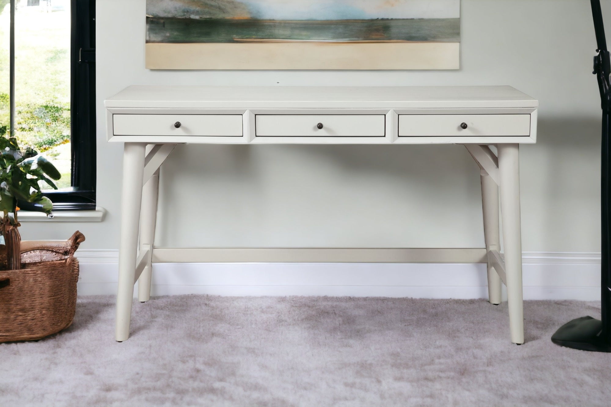 52" White Solid Manufactured Wood Writing Desk with Three Drawers