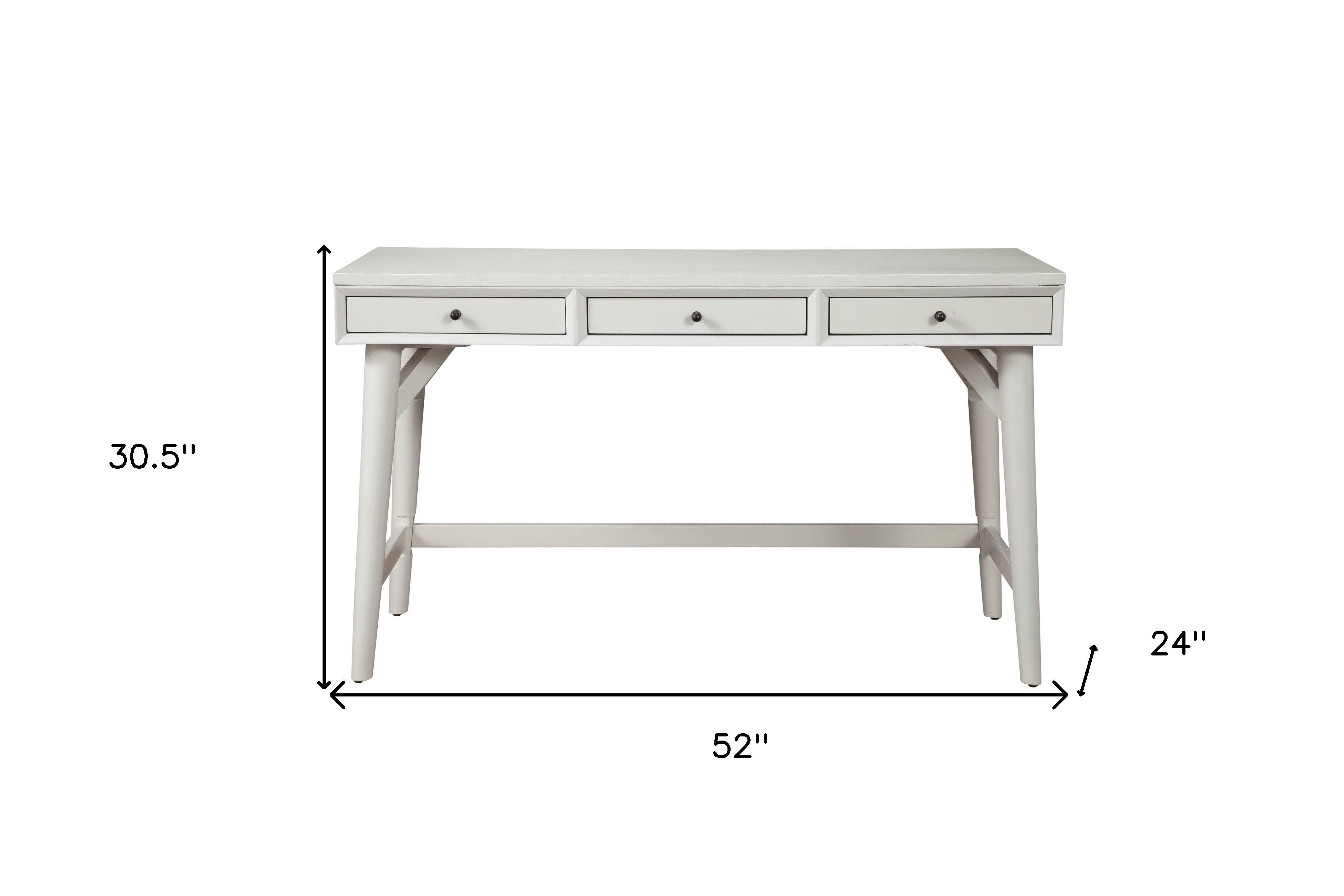 52" White Solid Manufactured Wood Writing Desk with Three Drawers