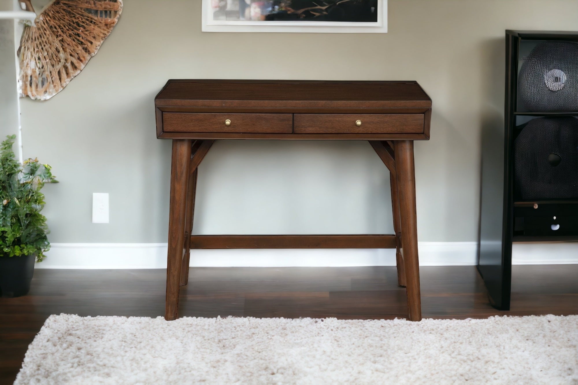 36" Brown Solid Manufactured Wood Writing Desk with Two Drawers