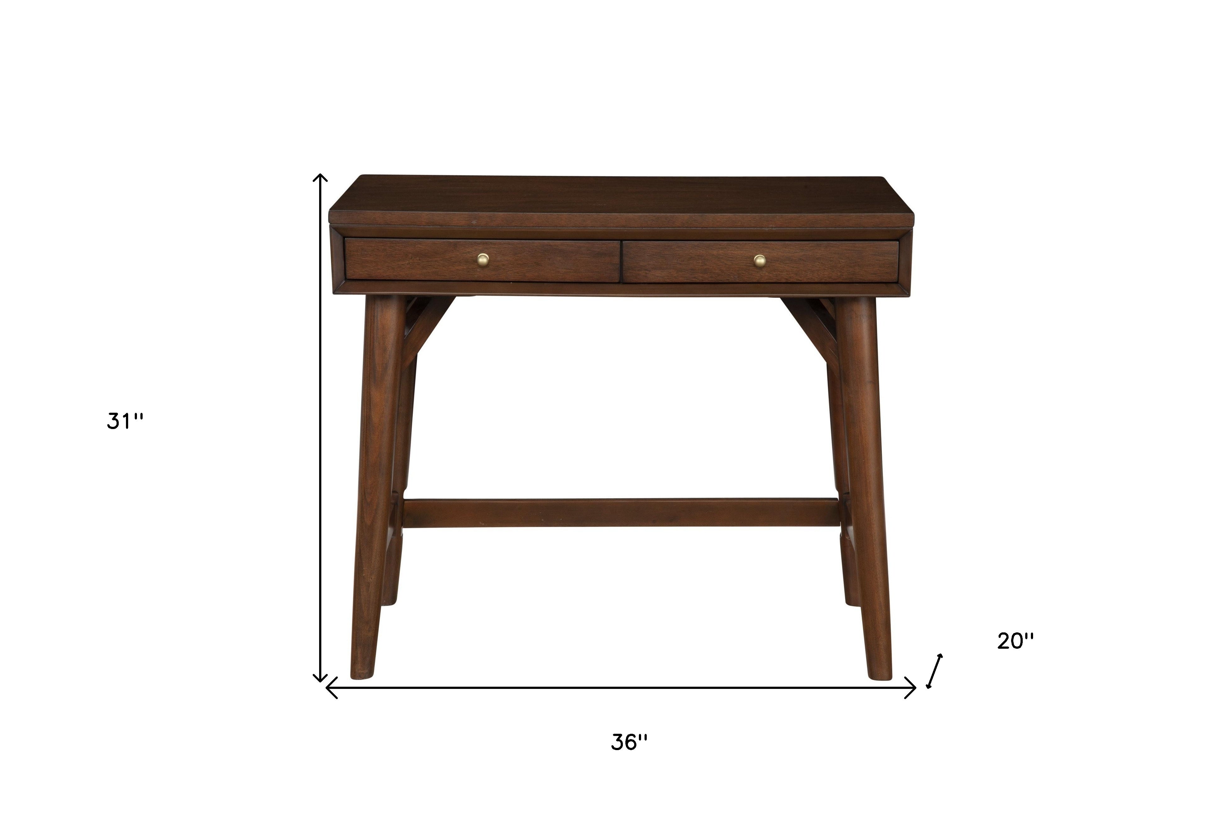 36" Brown Solid Manufactured Wood Writing Desk with Two Drawers