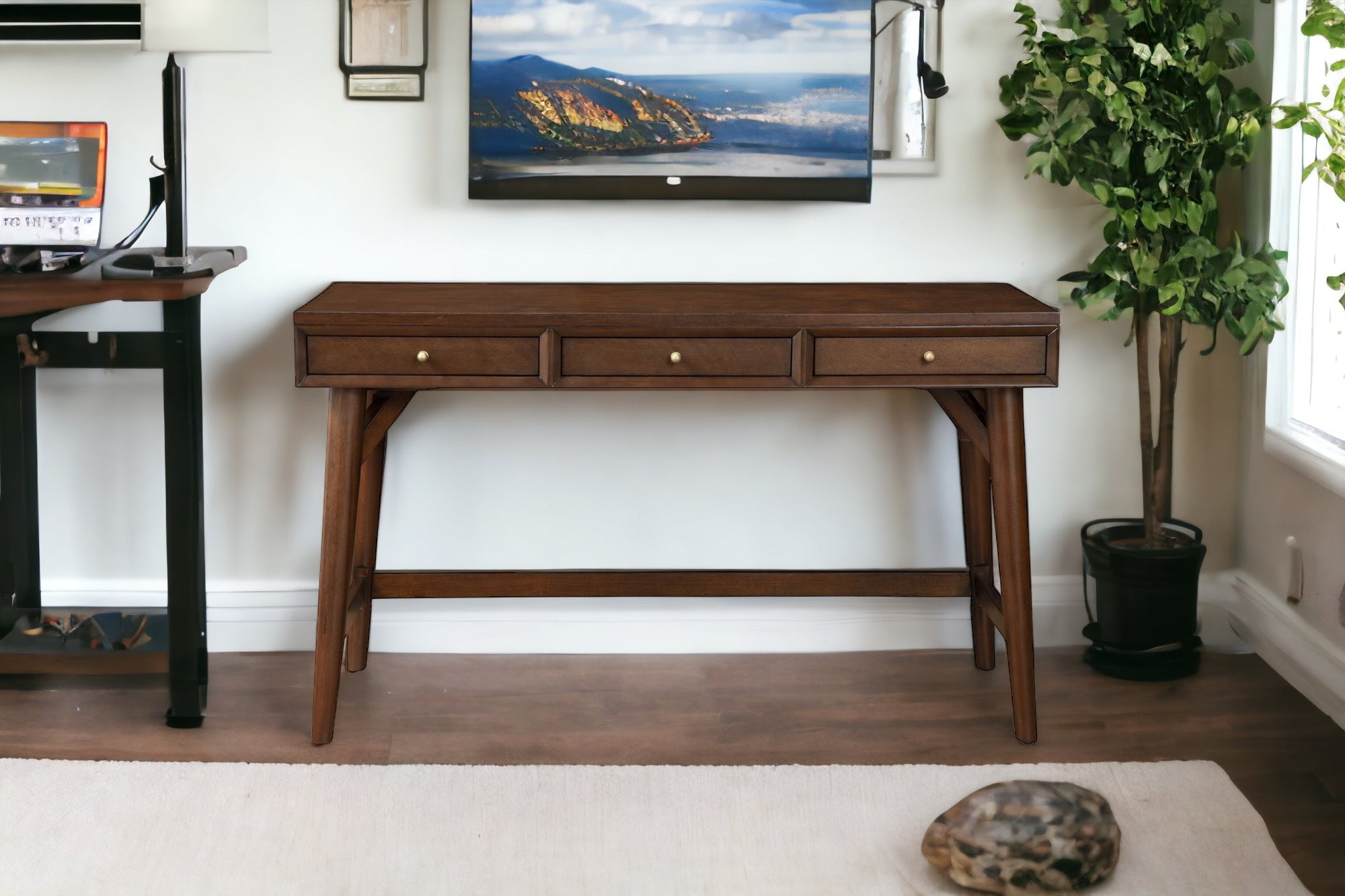 52" Brown Solid Manufactured Wood Writing Desk with Three Drawers