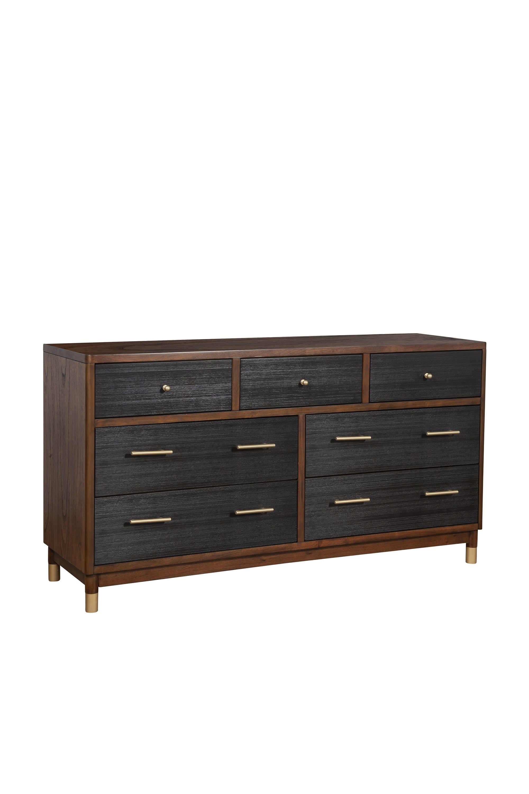 62" Brown And Black Solid Wood Seven Drawer Double Dresser