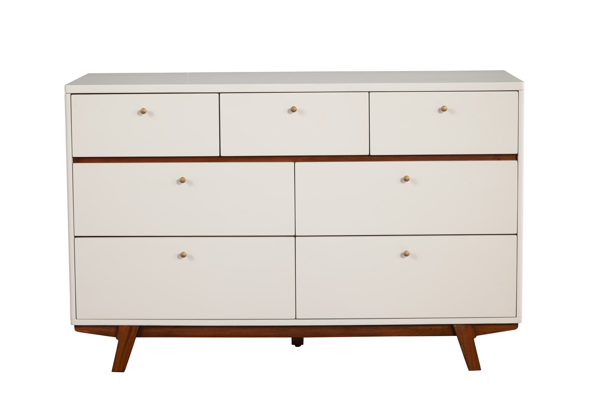 56" Brown And White Solid Wood Seven Drawer Double Dresser