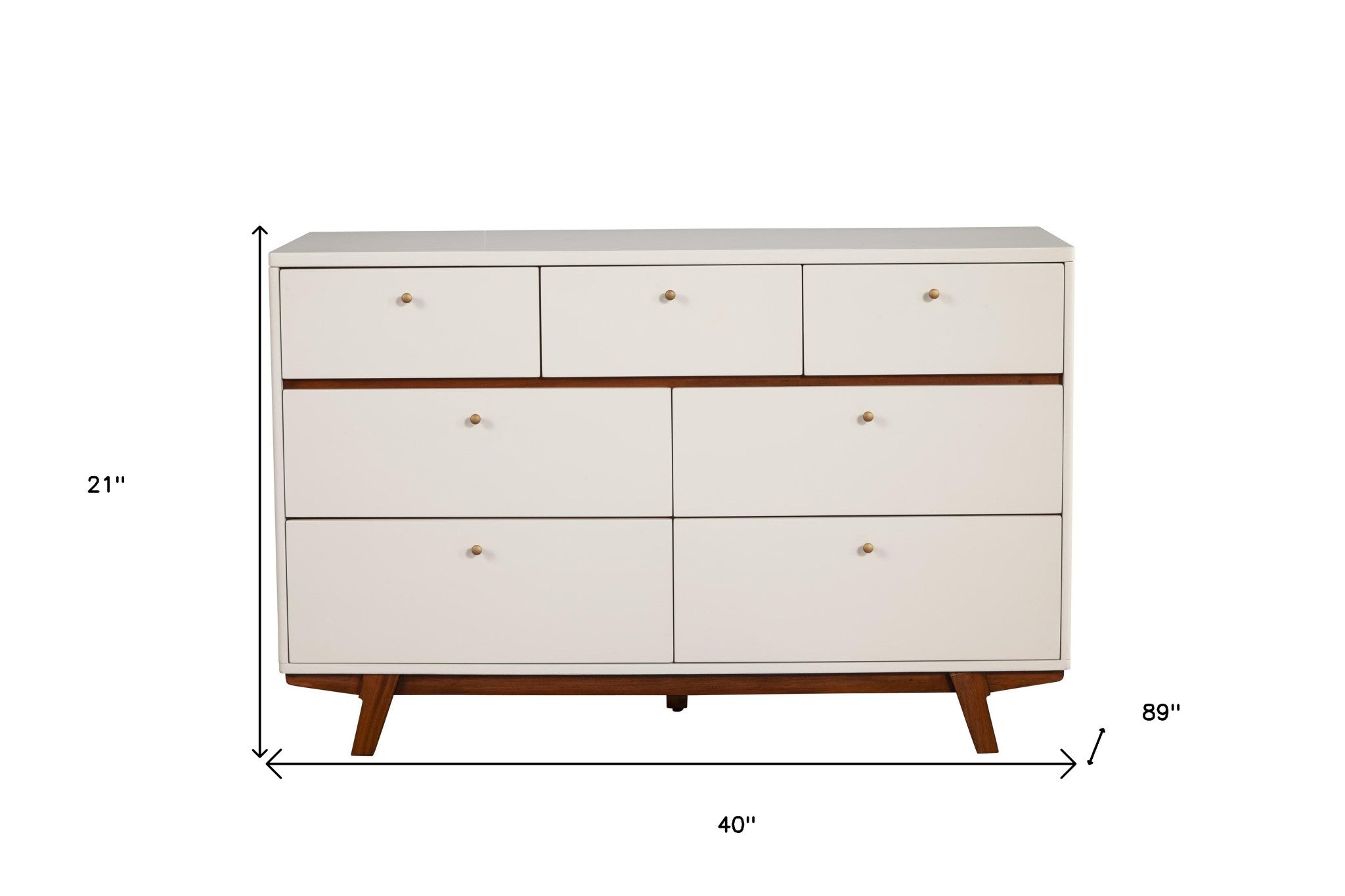 56" Brown And White Solid Wood Seven Drawer Double Dresser
