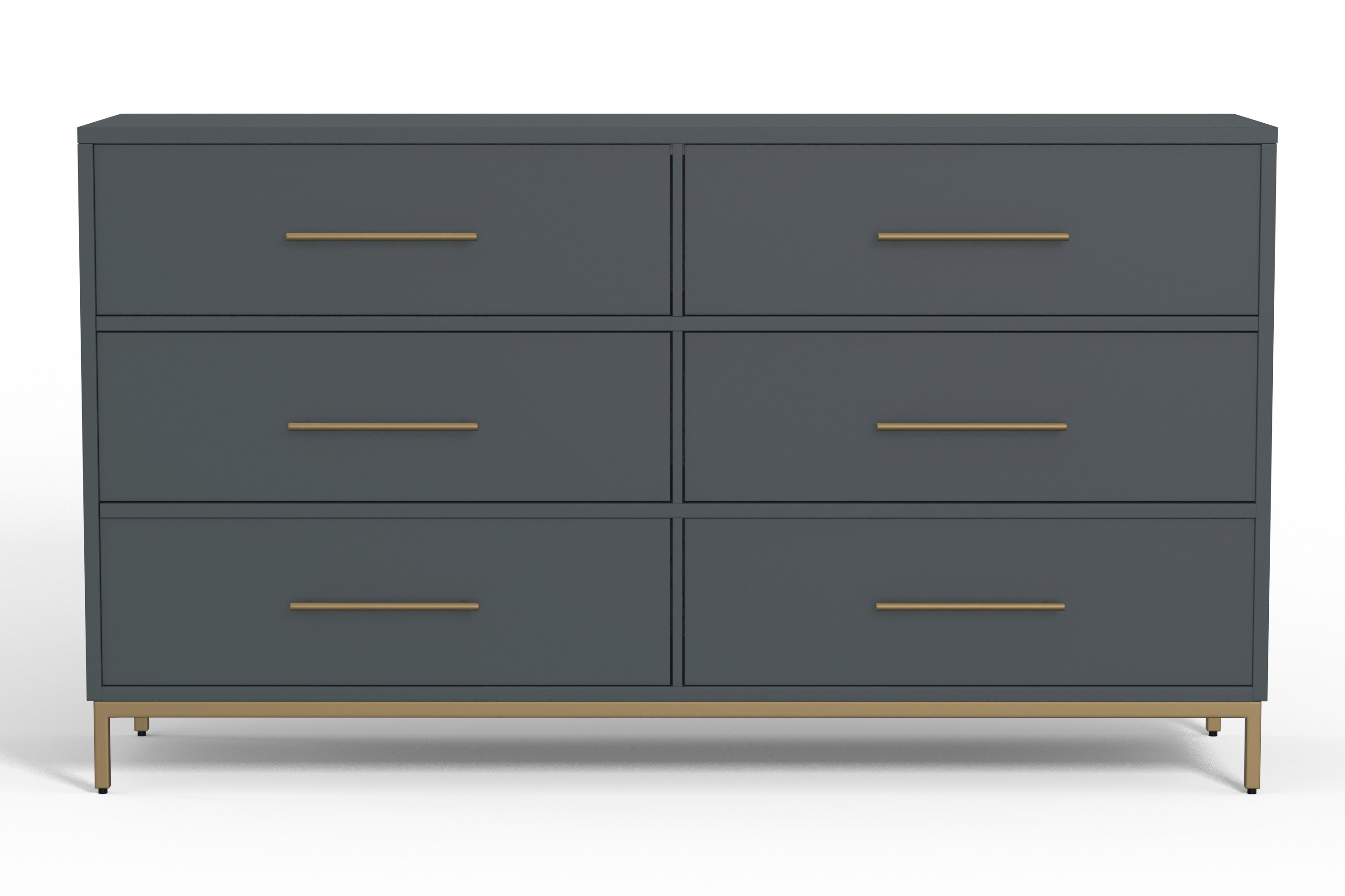 63" Dark Gray Solid Wood Six Drawer Double Dresser