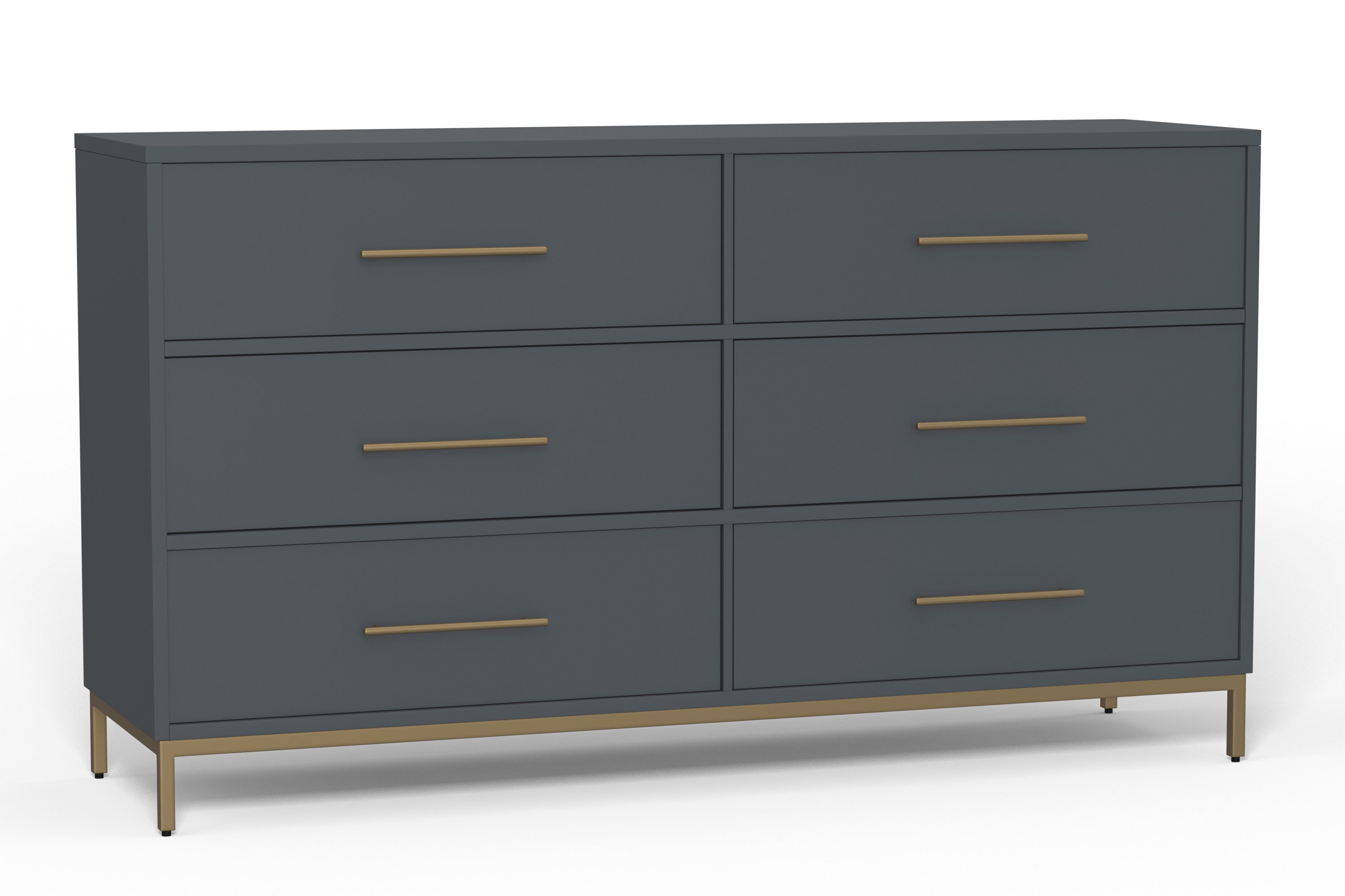 63" Dark Gray Solid Wood Six Drawer Double Dresser