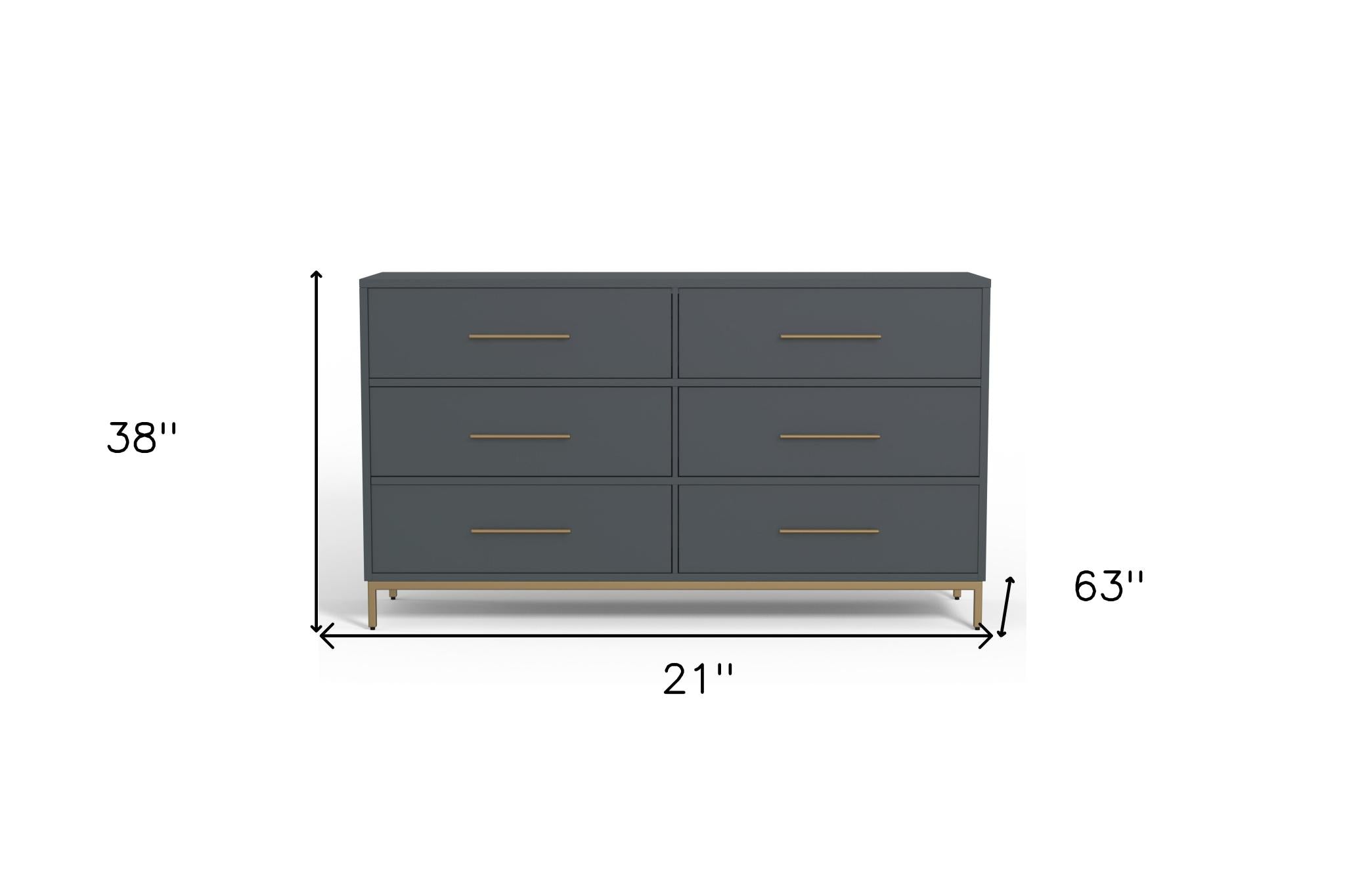 63" Dark Gray Solid Wood Six Drawer Double Dresser