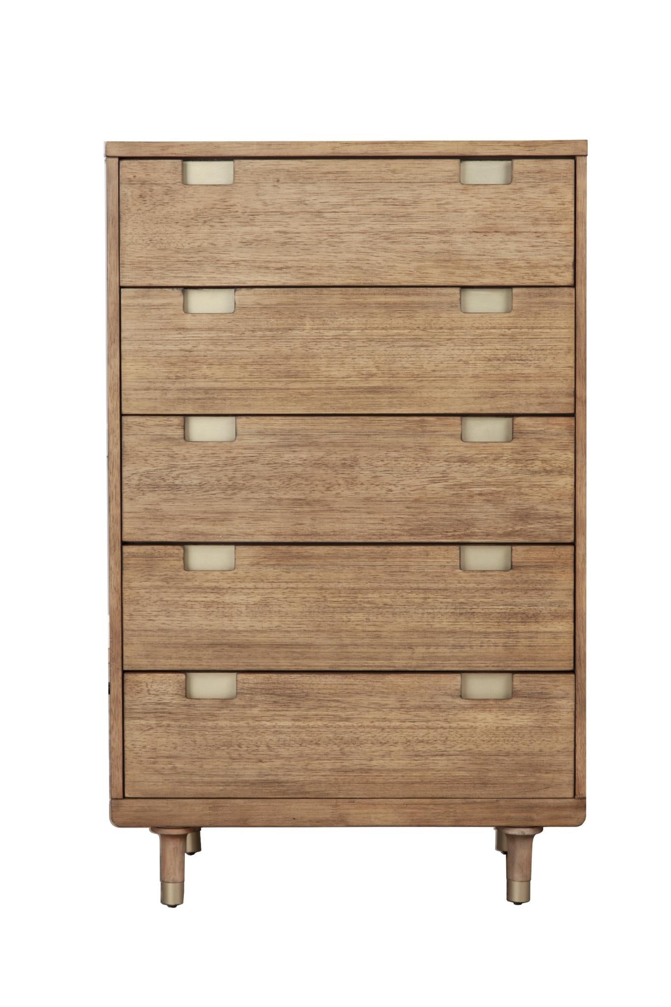 33" Brown Solid Wood Five Drawer Dresser